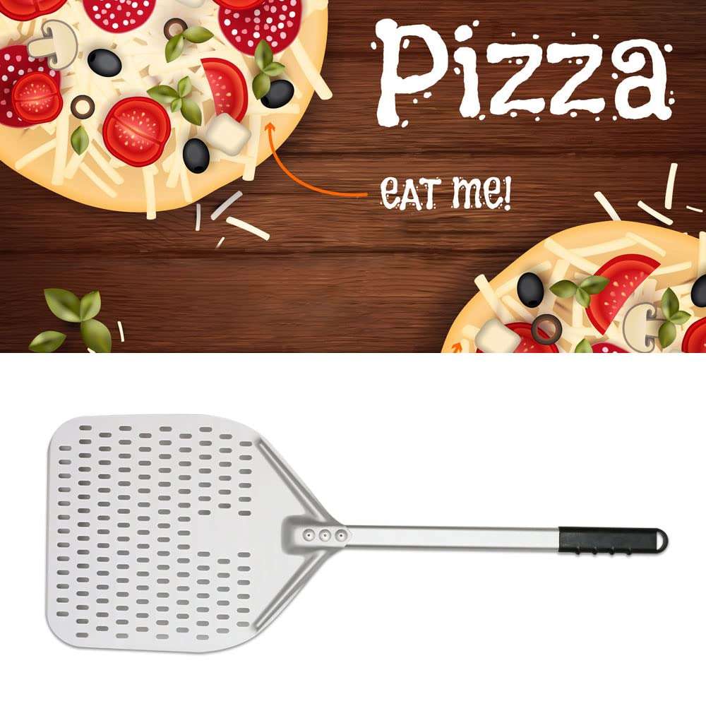 THW® 12"x14" Pizza Peel with 31" Handle | Hand-Finished Professional Aluminum Pizza Paddle | 100% Food-Grade | Non-Stick Baking Shovel for Pizza, Bread, Pastries | Durable Plastic Handle | Silver 4