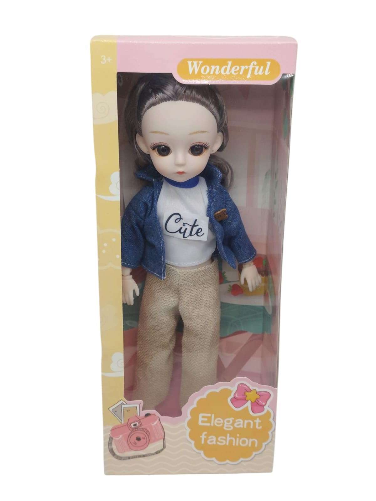 Movable Joint Makeup Cute Girl Fashionable Doll for Girls (Movable Doll Blue Denim Jaket with Full Pant with Cute Tshirt) 6