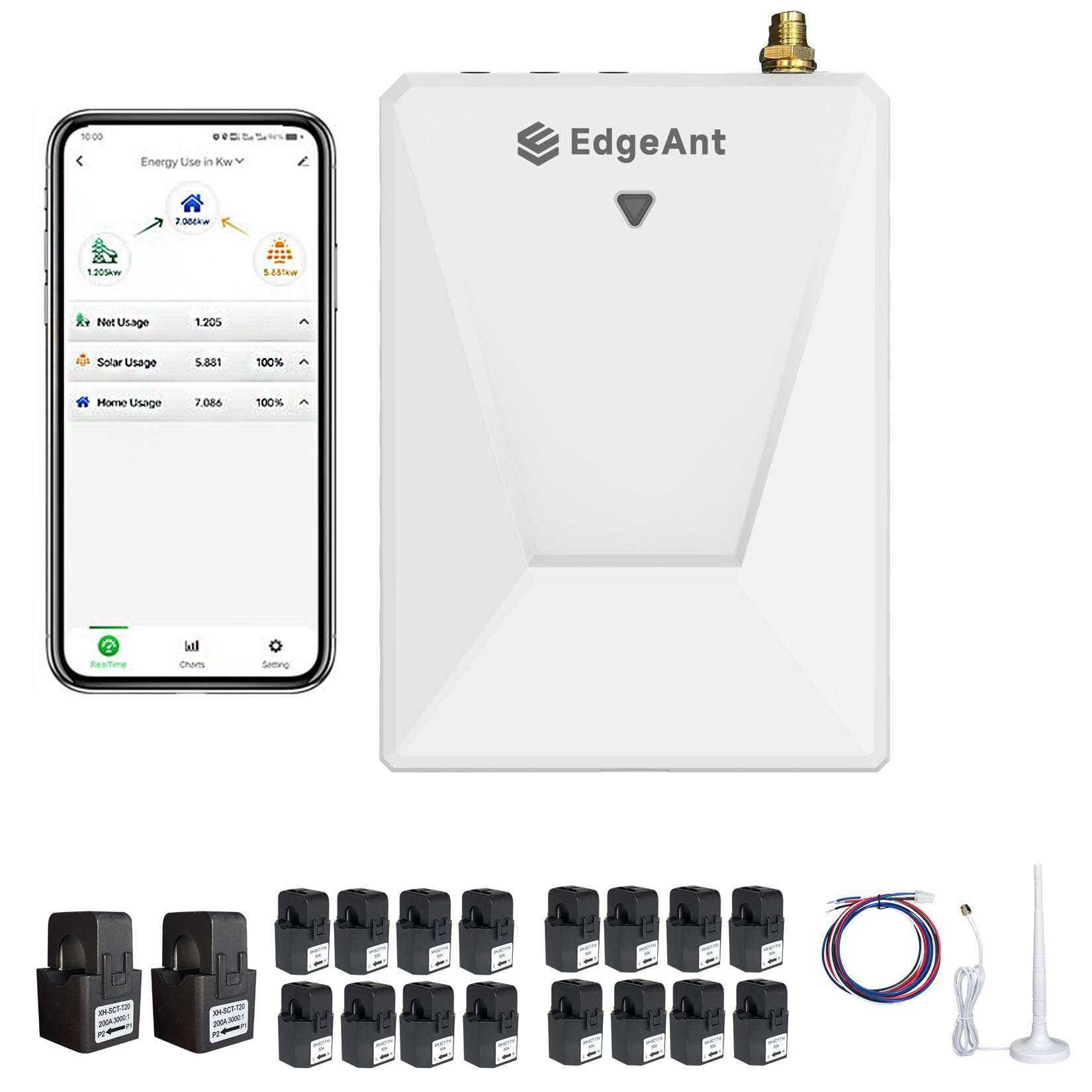 Smart Home Energy Monitor with 16 50A and 2-200A Circuit Level Sensors, Real-Time Accurate Energy Consumption Tracking, WiFi Meter Solar/Net Metering, 2.4 GHz WiFi 1