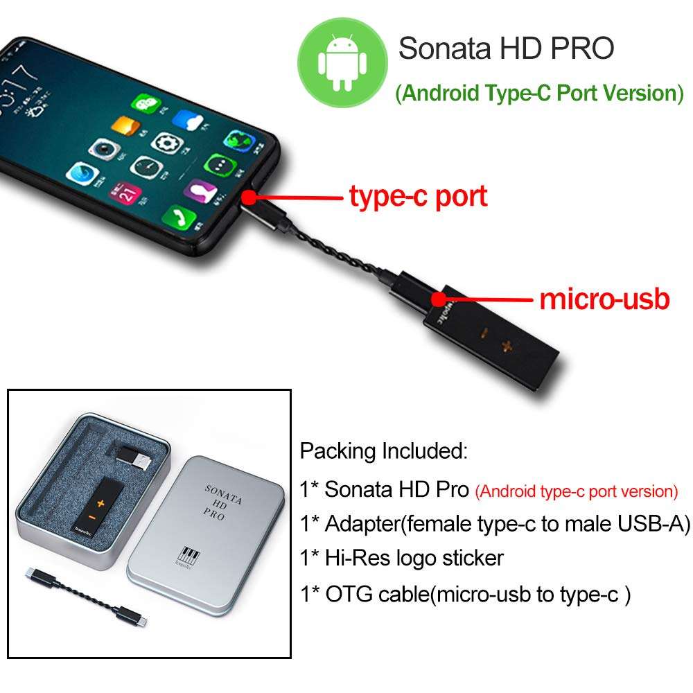 TempoTec Sonata HD PRO (Android Type-C Port version) Amps Headphone Amplifier USB Type C to 3.5mm Adapter DAC Portable Audio Out HiFi Decoding for Android(Type-C Port) & PC & MAC (Black) 4