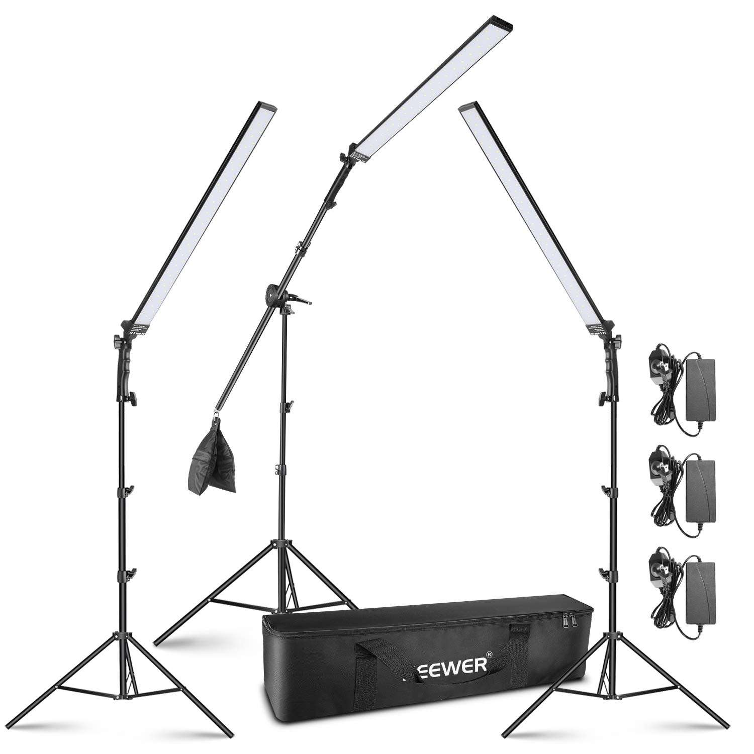 Neewer 3-Pack 60 LED Video Lighting Kit with Adjustable Brightness, 2.24 Meters Light Stand 1