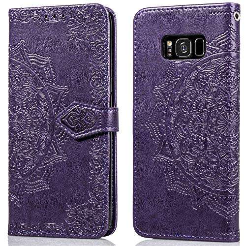 for Samsung Galaxy S8 Plus Phone case,PU Leather Wallet Embossed Mandala Floral Flowers Case Flip Cover Card Holder with Magnetic Closure (Purple, Galaxy S8 Plus) 2