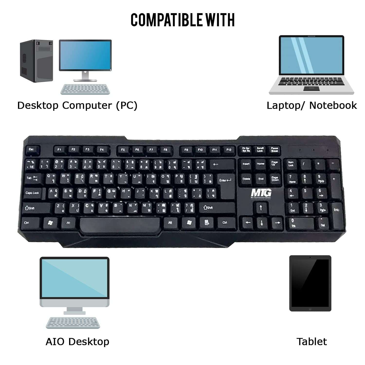 MTG Wireless Keyboard for Windows, Linux and Mac 2.4GHz Wireless with USB Receiver, Waterproof Design, This Keyboard Comes with 114 Keys, Compact Design, PC/Laptop – Black (– Pack of 20) 5