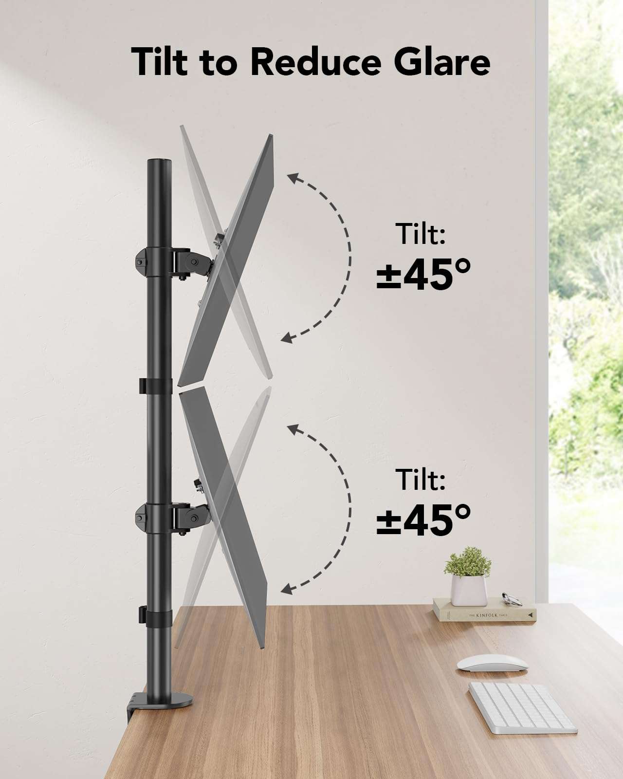 HUANUO Vertical Dual Monitor Mount, Stacked Monitor Stand for 2 Monitors with Height Adjustment Computer Monitor Arm Supports Two 17 to 32 Inch with C Clamp Each Desk Mount Hold up to 17.6lbs 3