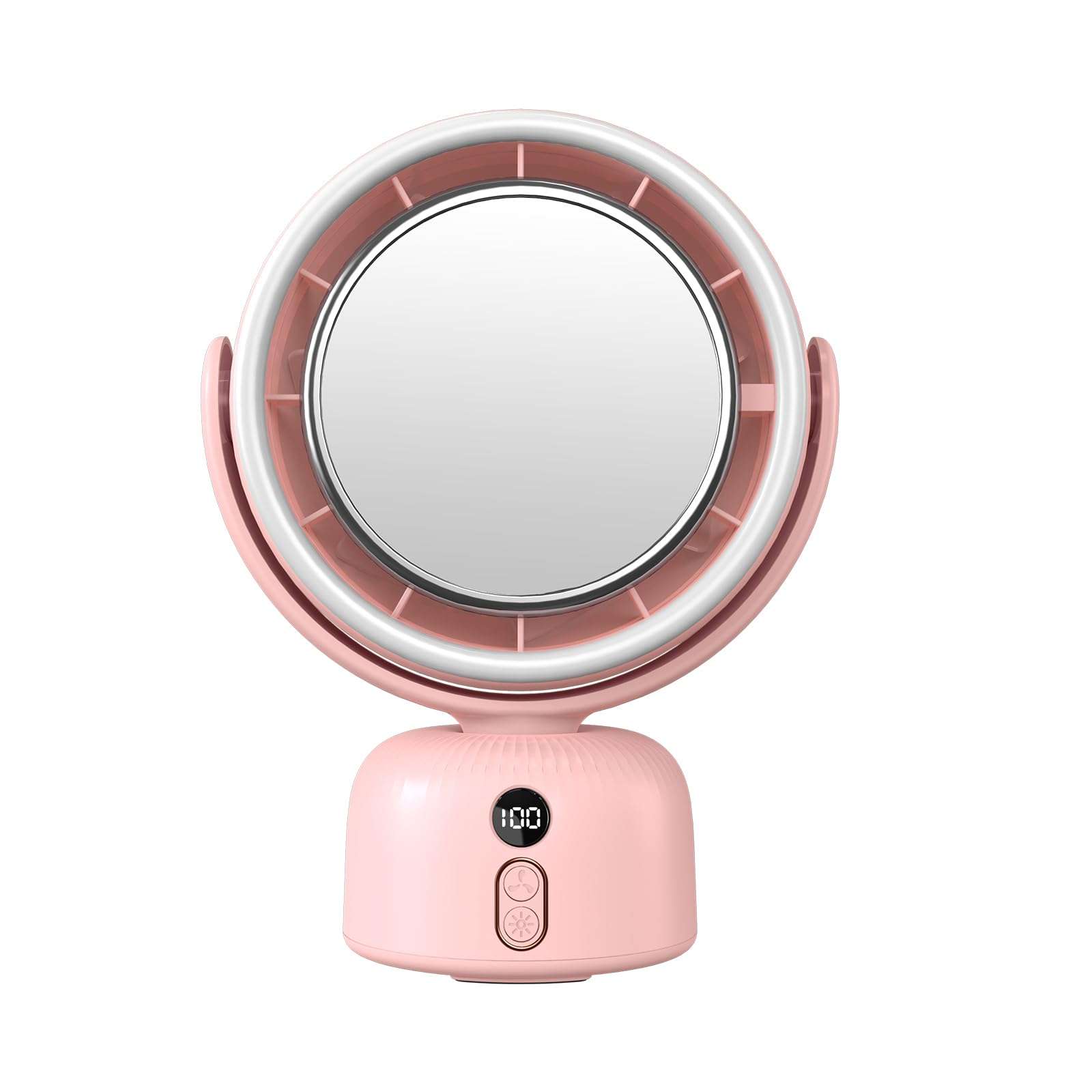 6000mah Table Fan with makeup mirror and led light 5-Speed Ultra-Quiet Cooling |Dimming led vanity mirror with light fan | USB-Powered Portable Fan For Home/Office/Outdoor (Pink) 1