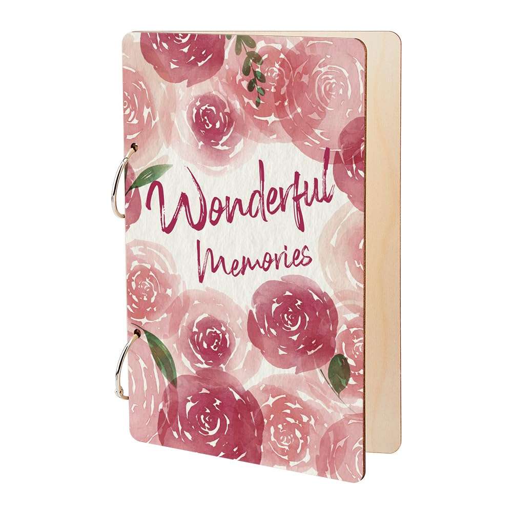 SUPERDANT Wonderful Memories Greeting Card Organizer Planning Book Binder Card Keeper Watercolor Roses Birthday Cards Holder Wooden Keeper Binder Photo Album Cover Keepsake Birthday Wedding Gift 1