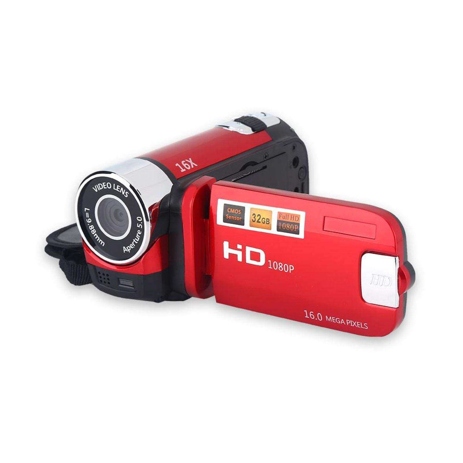 Digital Camcorder Video Camera 1080P 16MP Full HD 270░ Rotation Wide Angle Vlogging Camera Recorder 3.0 Inch IPS Screen 16X Zoom Camcorders Built-in NP5C Lithium Battery Support 32GB SD Card(Red-US) 1