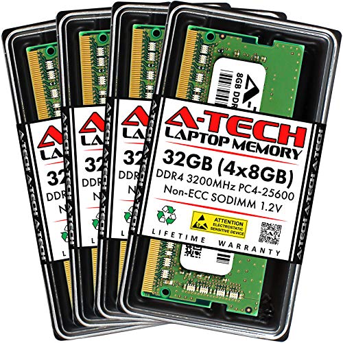 A-Tech 32GB (4x8GB) DDR4 3200 MHz SODIMM PC4-25600 (PC4-3200AA) CL22 Non-ECC Laptop RAM Memory Modules