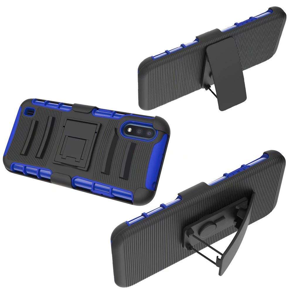 for Samsung Galaxy A01 (SM-A015F SM-A015V A015M), Case + Tempered Glass Sceeen Protector, Anti-Slip Shockproof Rugged Belt Clip Holster Heavy Duty Hybrid Tough Armor Case w/h Kickstand (Blue) 6