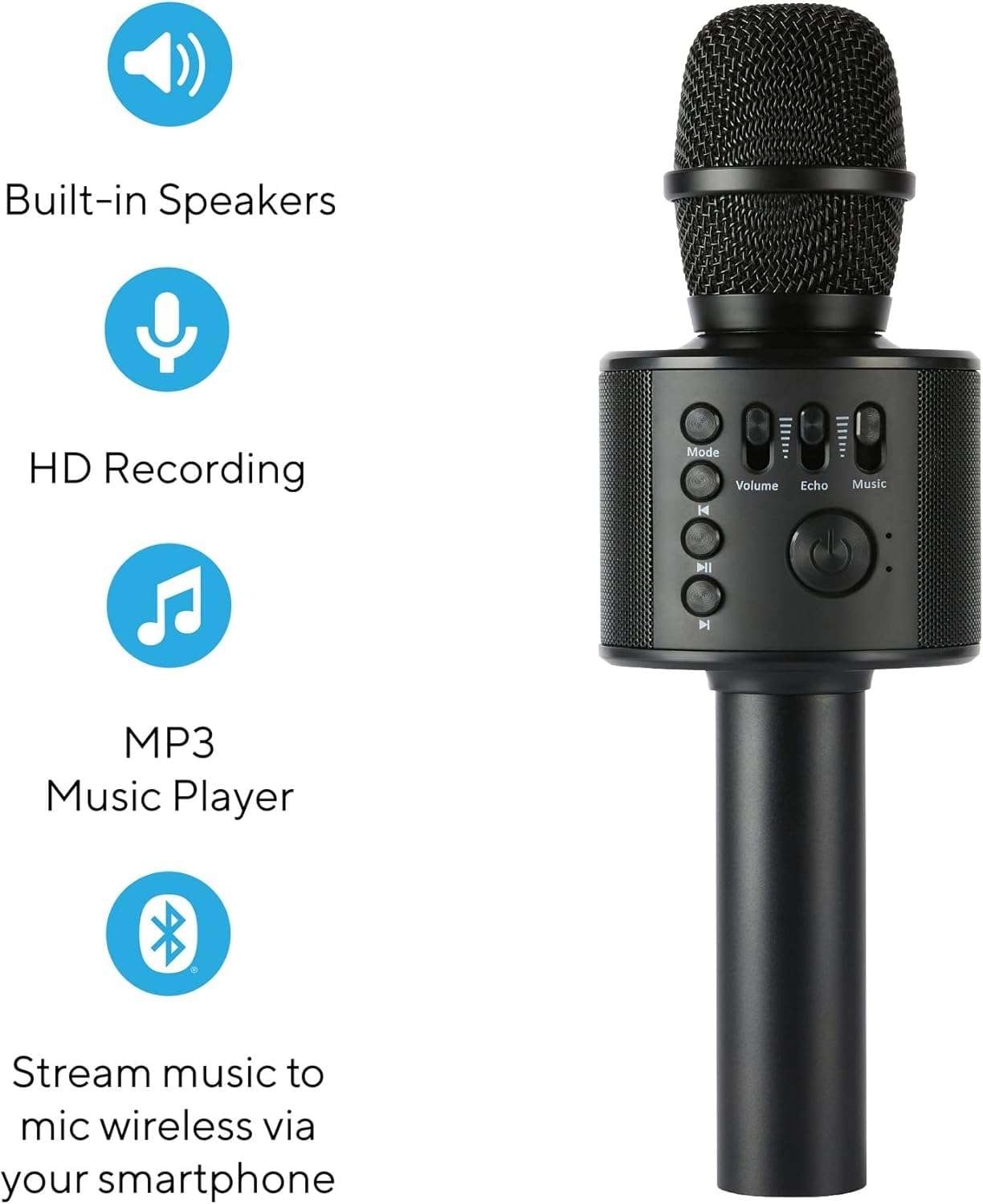 Core Innovations Wireless Bluetooth Karaoke Microphone with Built-in Speakers + HD Recording, Portable Handheld Mic | Black 3