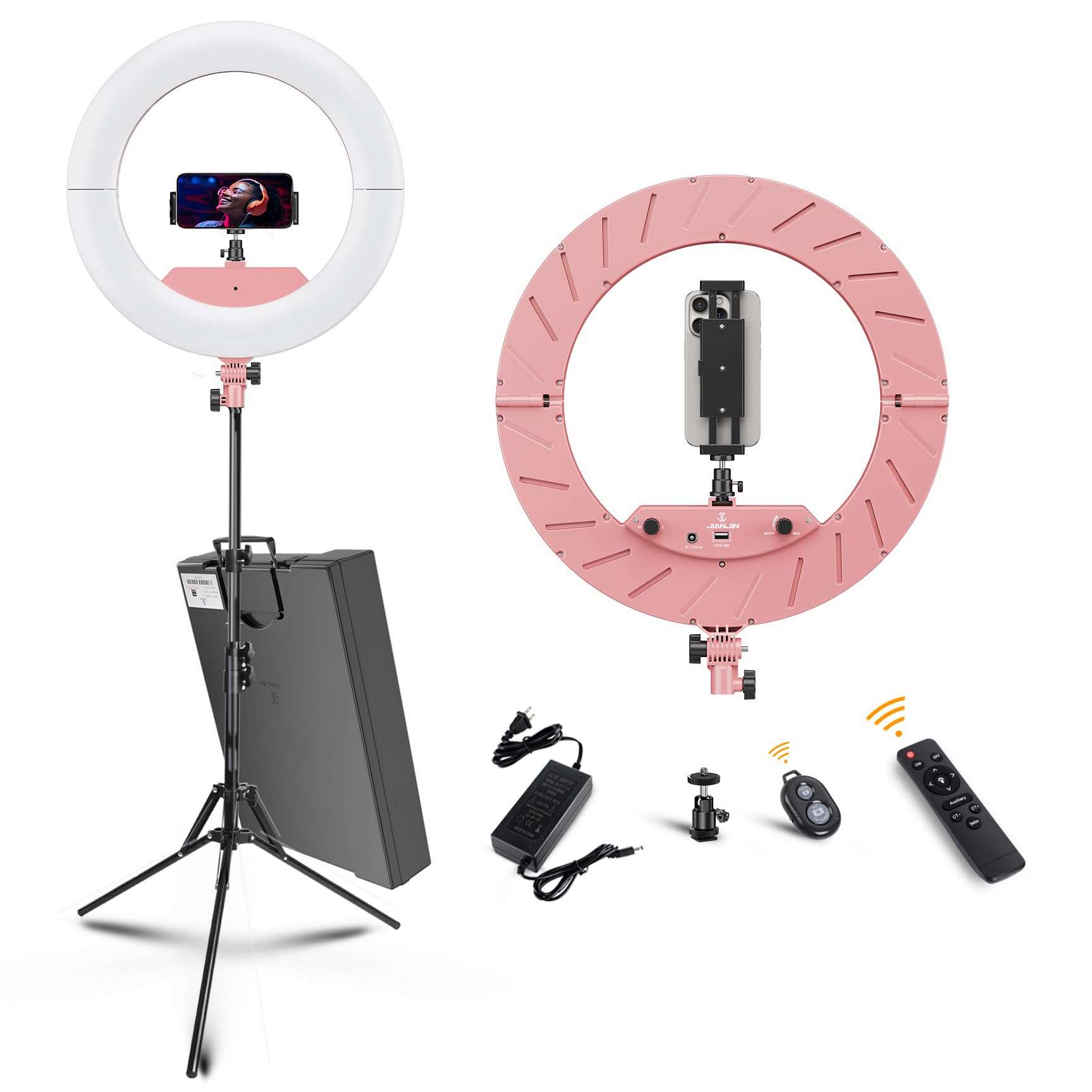 18 Inch Ring Light Kit, 55W Dimmable LED Light, Tripod Stand, Remote Controller,Box,CRI95 (18) (Pink, 18-1)