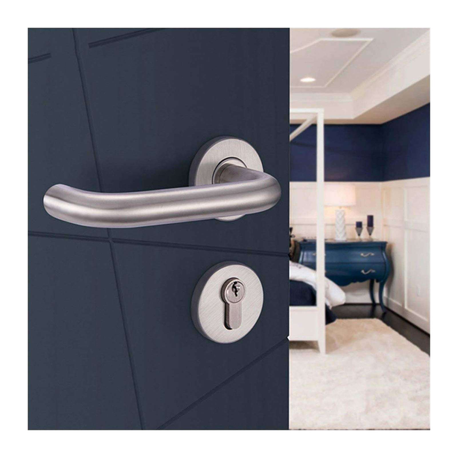 WSZMD Closet Passage Door Locks Silver Stainless Steel Door Handles with Lock for Interior Doors Sliding Room Bathroom Door Handles Lever Hardware, Internal Lever Handl (Color : Handle) 2