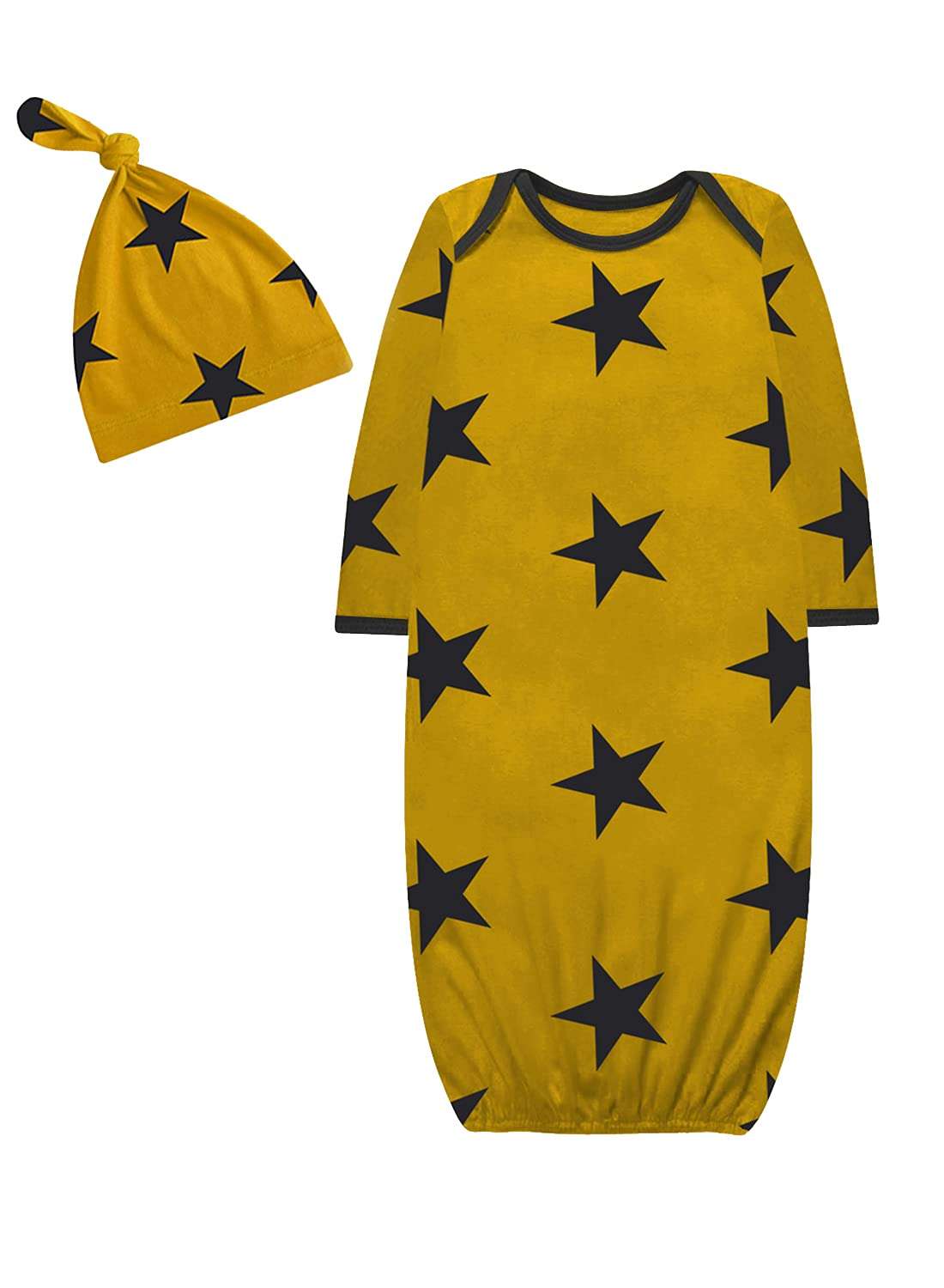 A.T.U.N. (ALL THINGS UBER NICE) Baby Unisex Gown with Knot Hat Set (BSET SAK_Mustard-Navy_12-18M) 1