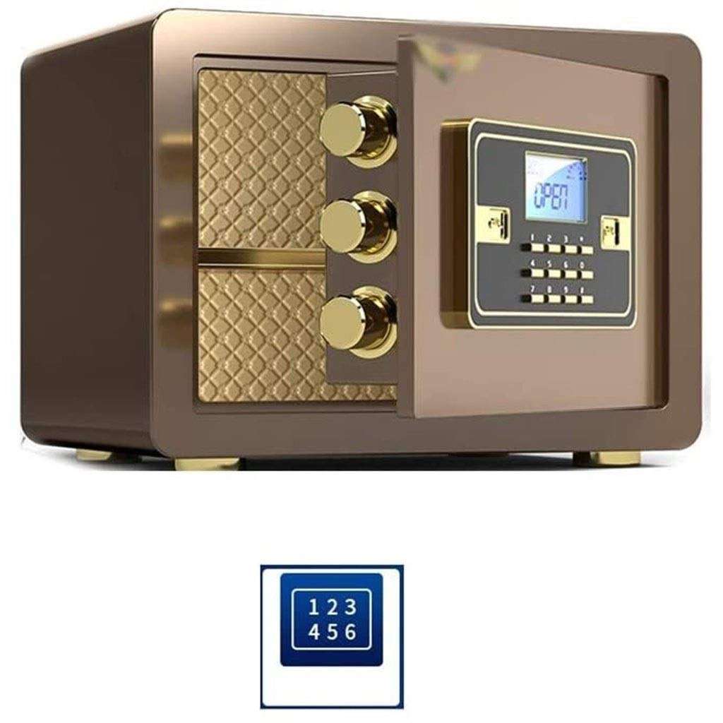 WANGJUNXIU Safe Small Electronic Password Anti-Theft Home Safe, Used for All Steel Lock Boxes from Office to Office, Used to Store Cash, Document Safe Safe Box (Color : Brown) 1