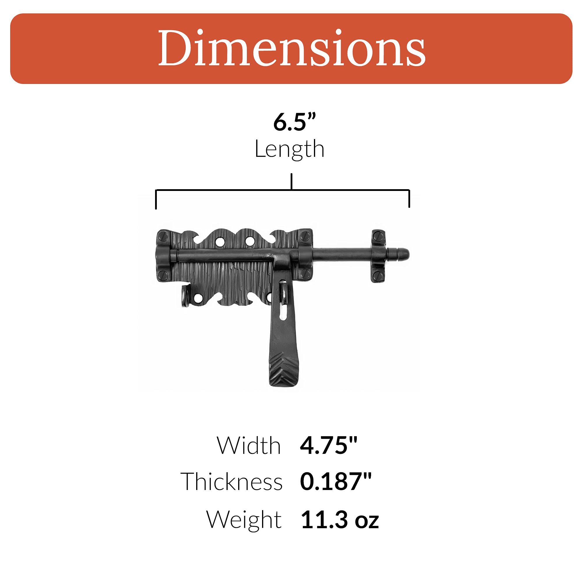 1 Pack 6.75 Inch Bolt Latch for Gates - Black - Decorative Metal Gate Latches - Rustic Metal Bolt Latches for Gates Doors Sheds Garage and Fences - Heavy Duty Door Bolt Latch - The Hacienda Series 2