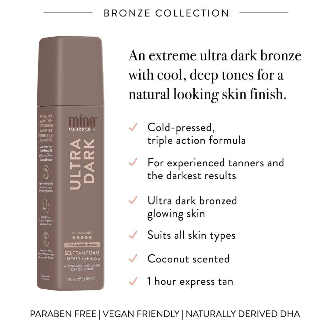 MineTan Ultra Dark Deluxe Bronze Self Tanner Bundle | Achieve Bronzed, Glowing Skin - Includes Ultra Dark Sunless Tanning Mousse, Fake Tanning Lotion, Face Mist & Self Tan Mitt 3