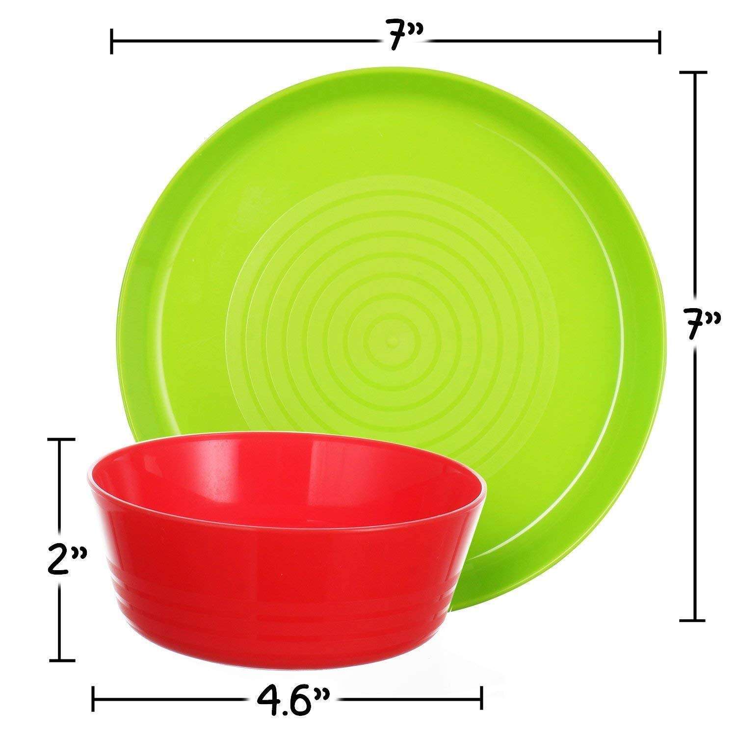 Plaskidy Kids Plastic Plates and Bowl Set - 4 Kids Bowls and 4 Kids Plates in Fun Bright Colors for Toddlers and Kids - Plastic Plates Reusable Dishwasher & Microwave Safe BPA Free for Kids & Toddler 3