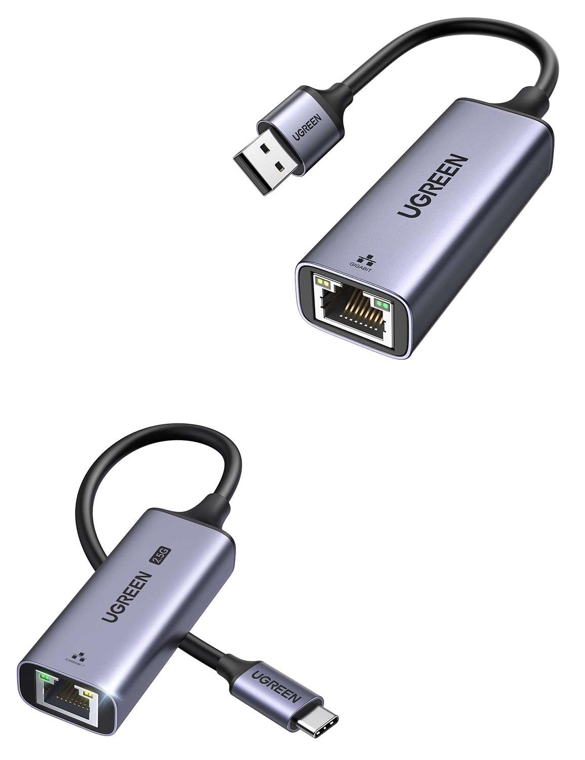 UGREEN USB C to Ethernet Adapter 2.5Gb Bundle with USB to Ethernet Adapter 1Gb 1