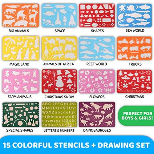 Happy Dueks Stencils for Kids 50 - Piece Set - Kids' Drawing Stencils Craft Kit - A Fun & Educational Toy for Children Ages 3 and Up, Art Kits for Kids - Ideal Birthday Creative Gifts for Boys & Girls 2