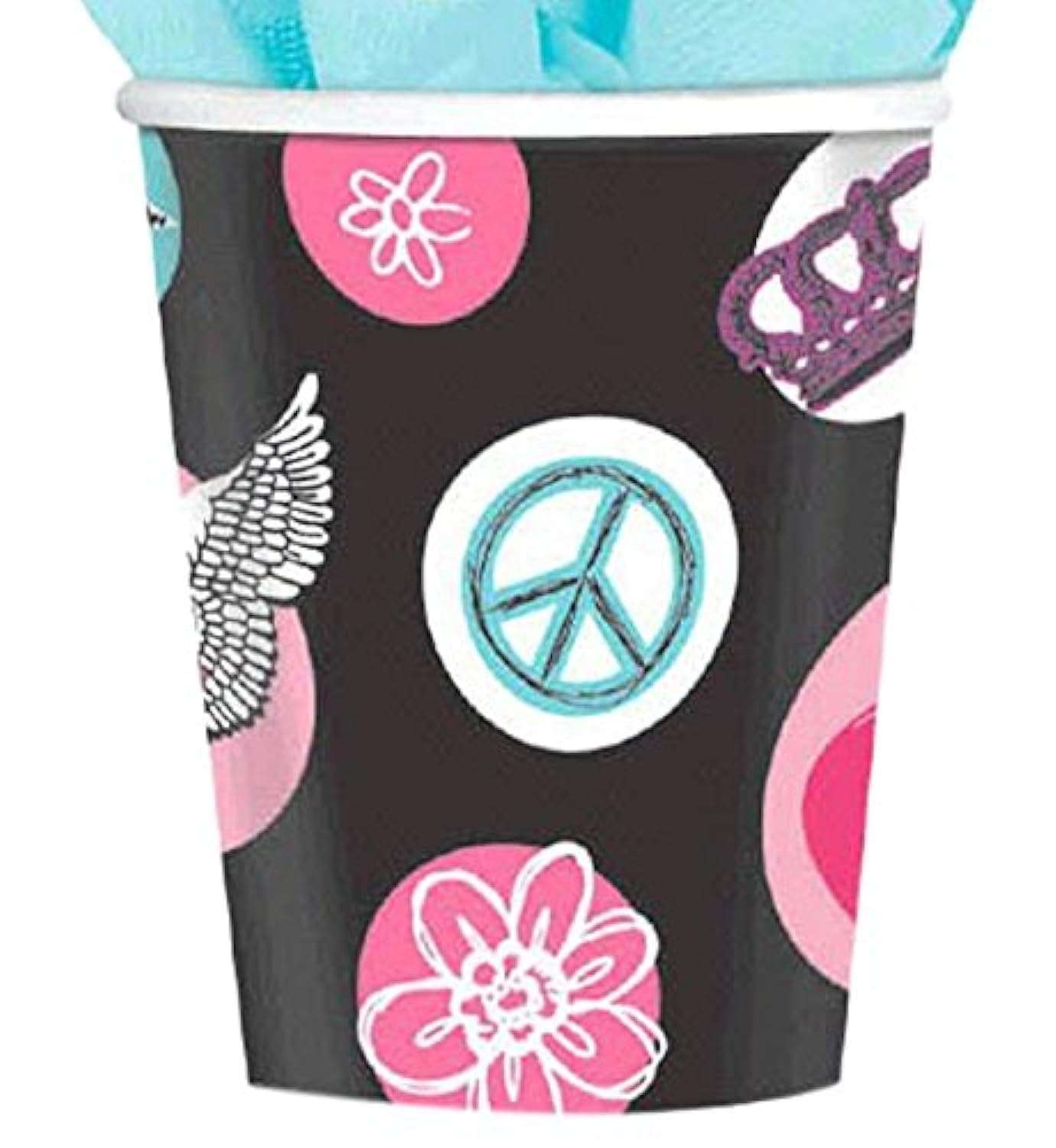 Amscan Rocker Princess Birthday Party Paper Cups Disposable Drinkware (8 Pack), 9 oz, Black/Pink 1