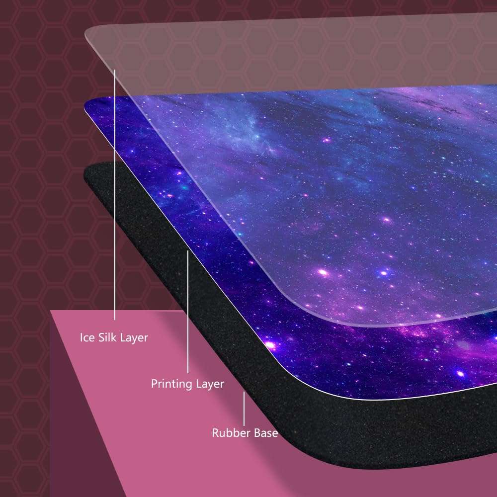 Meffort Inc Extra Large Extended XXL Gaming Desk Mat - Ice Silk Material for Smooth and Precise Mouse Movements, Non-Slip Rubber Base, Durable and Easy to Clean, 35.4 x 15.7 inches - Galaxy Clouds 3