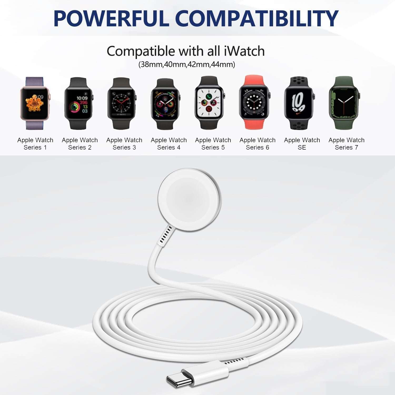 5W Fast Charging USB C Cable 6ft Compatible with Apple Watch Series SE2/8/7,[Apple MFi Certified] Magnetic Watch Charger for iWatch 6/5/4/3/2/1 Includes 38mm 40mm 42mm 44mm 45mm Dimensions - White 4