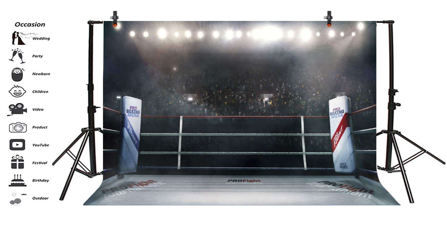 Yeele 10x8ft Pro Boxing Arena Backdrop Pro Fight Tournament Sports Stage Lighting 3D Photo Background for Photography Boys Men Portrait Photo Booth Shoot Vinyl Studio Props 3