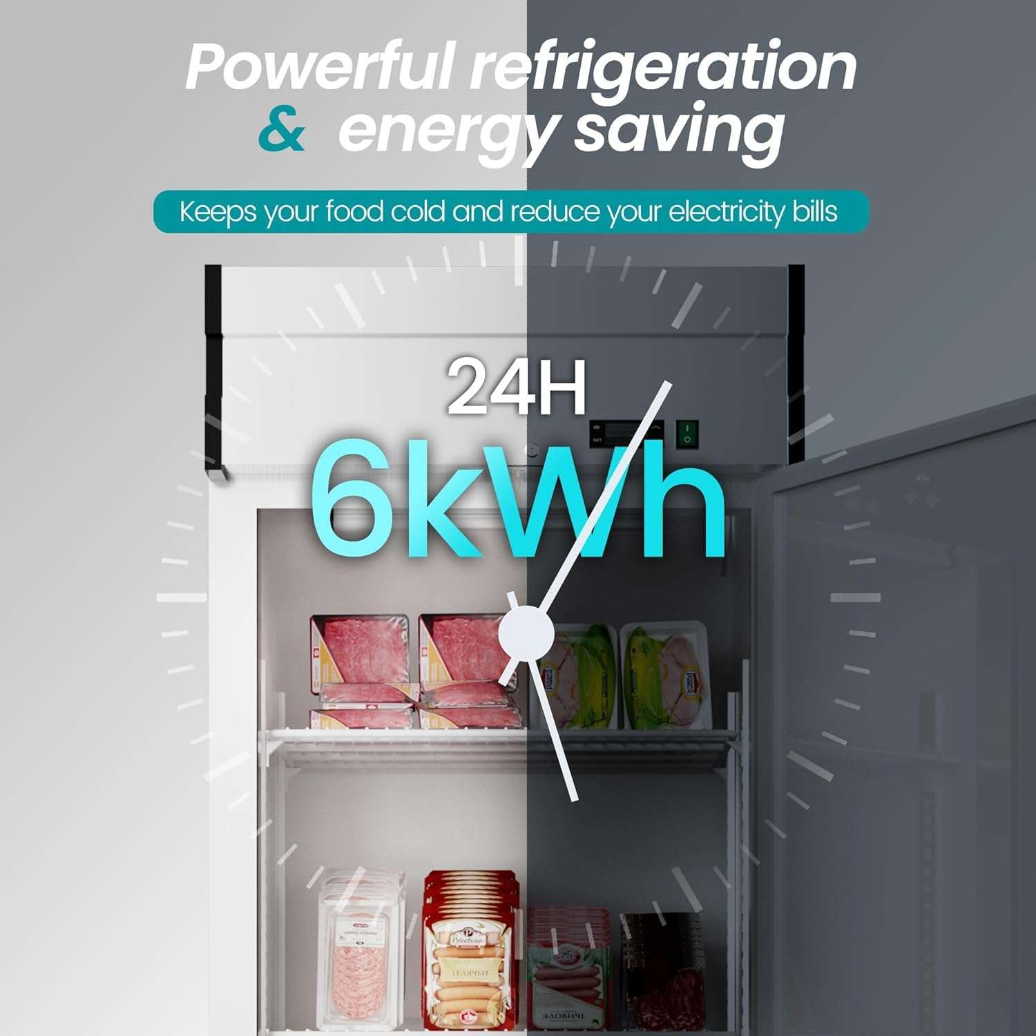 KEIKI 23 Cu. Ft Dynamic Cooling 27" Stainless Steel Reach-in Commercial Refrigerator Digital Thermostat W/LED Lighting 3 Shelves, OmniSmart Temperature Control, 72" H, Silver Grey 6