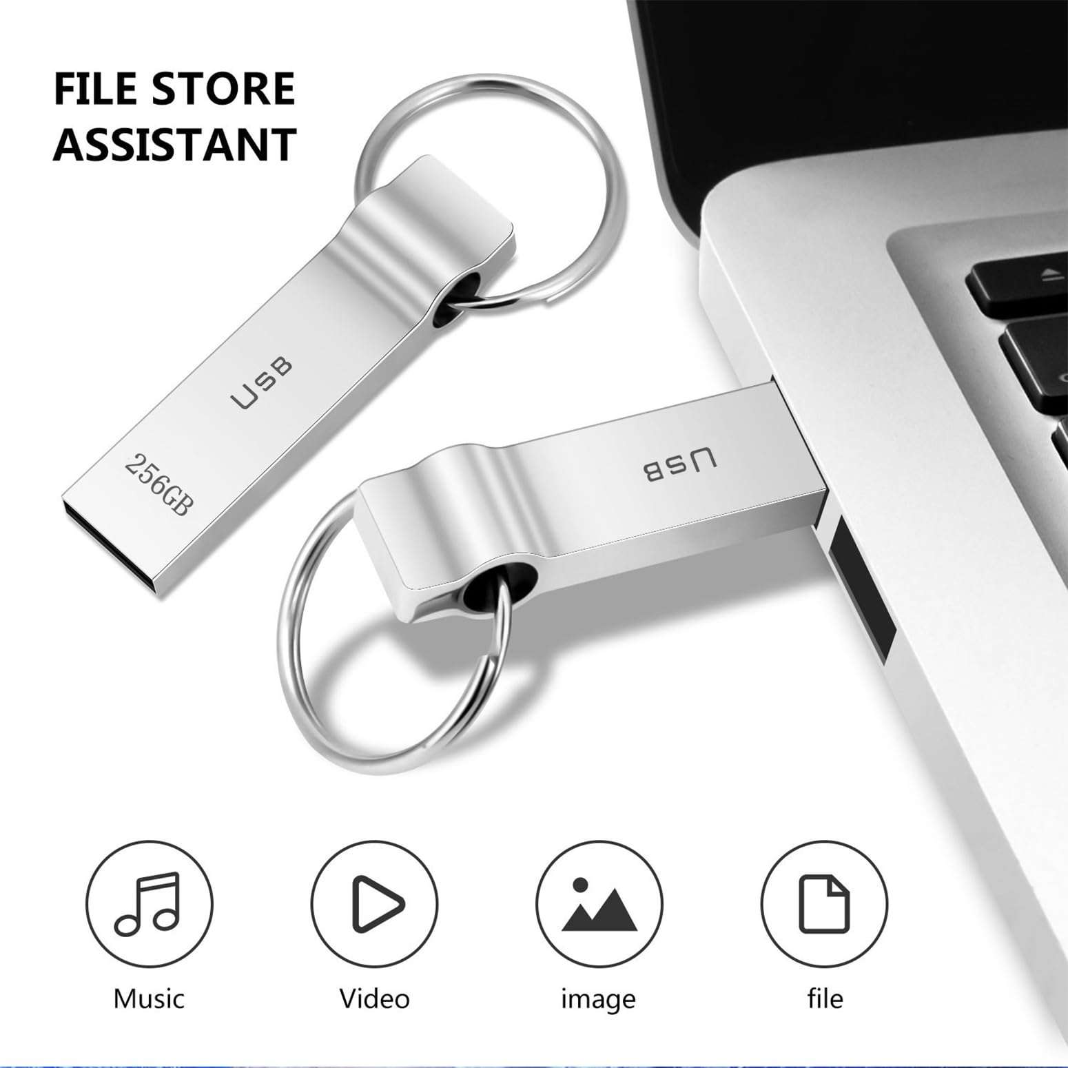 USB Flash Drive 230GB Waterproof USB Stick High Speed Memory Stick 230GB Ultra Large Storage Metal Thumb Drive with Keychain Design for Laptop Computer Tablet 2