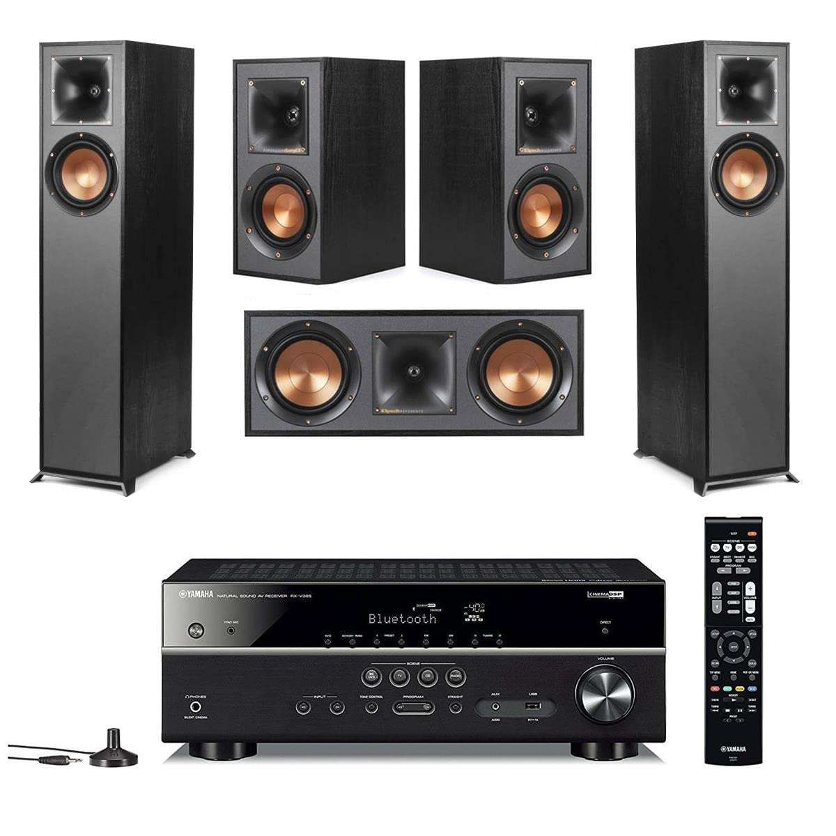 Klipsch Reference 5.0 Home Theater System with 2X R-610F Floorstanding Speaker, R-52C Center Channel Speaker, 2X R-41M Bookshelf Speaker and RX-V385 5.1-Channel Receiver, Black 1