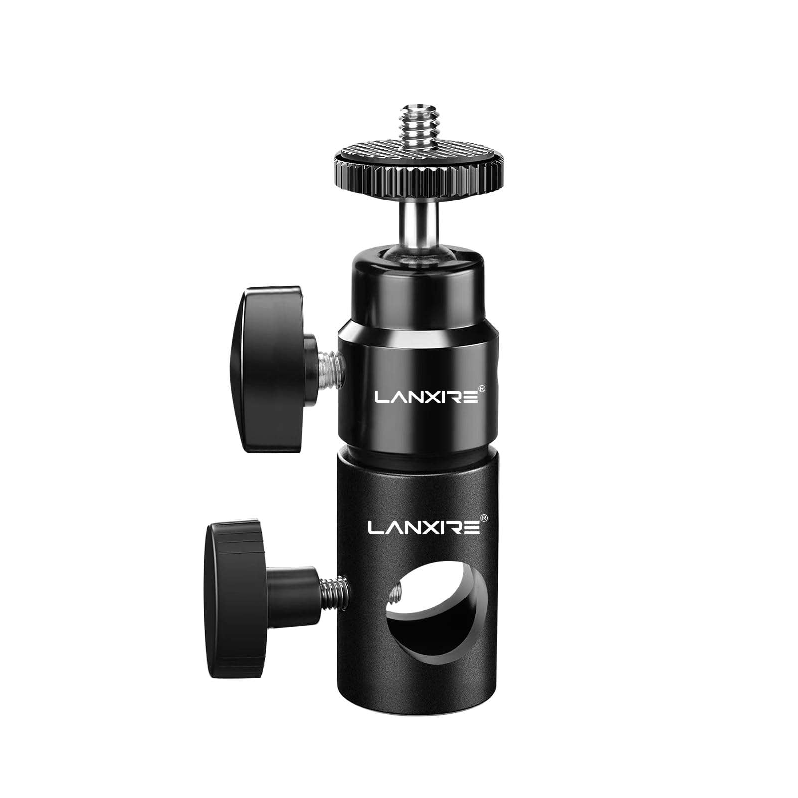 Lanxire Light Stand Mount Adapter with 1/4’’ Screw Mini Ball Head - Compatible with Camera Monitor, Ring Light, Fits Flat Head Light Stand, Boom Arm - Max Load up to 4.4lb/2kg 1