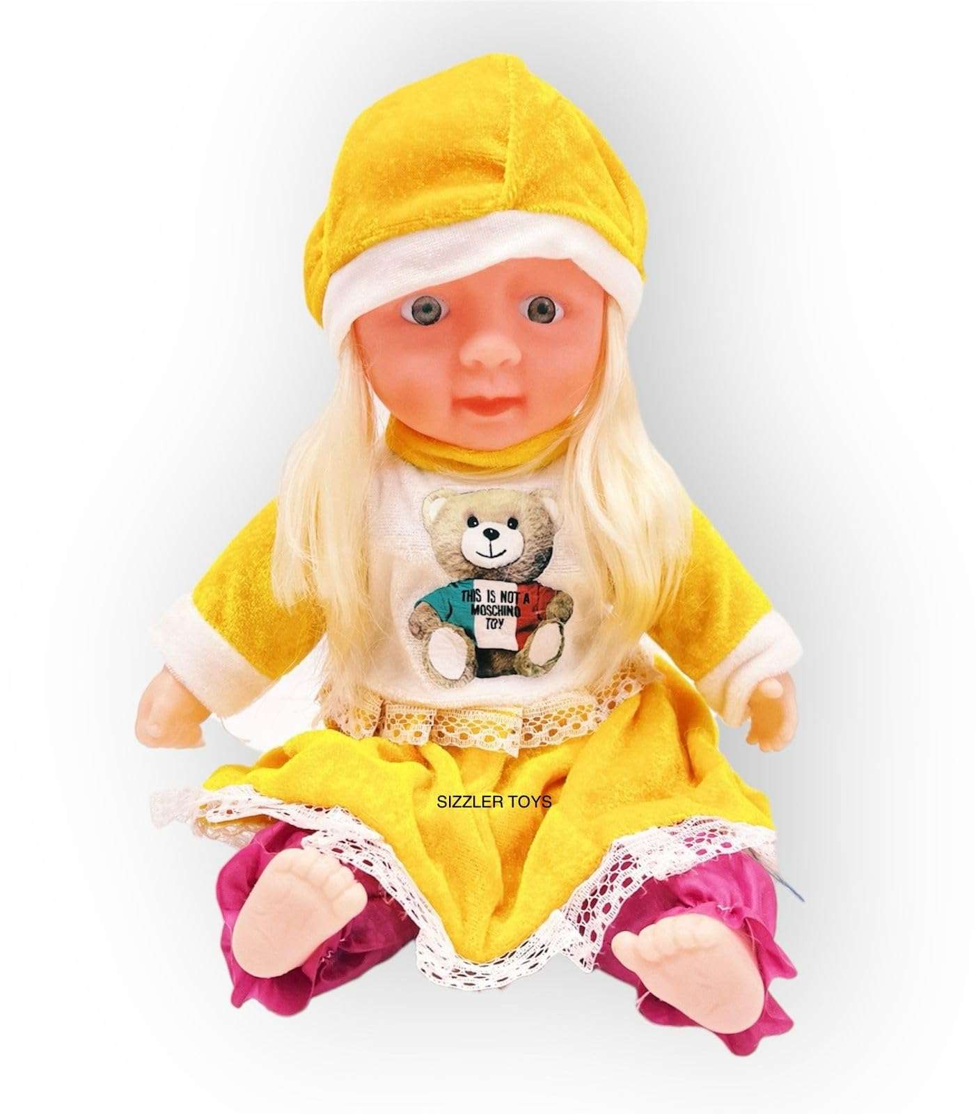 SIZZLER TOYS Present Cute Soft Squishy Musical Little Baby gudiya in Baby Dress (Multicolours)(Small Size) ha ha ah Sound (Sweet Doll)
