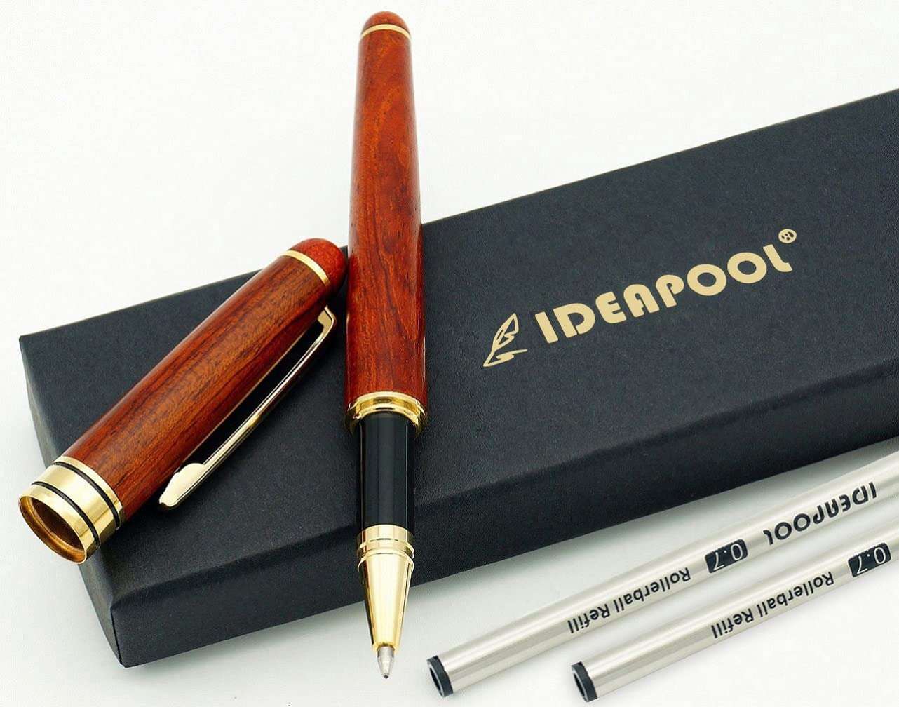 IDEAPOOL Rosewood Ballpoint Pen Set with Rosewood Case - Extra 6 Black Ink Refills 5