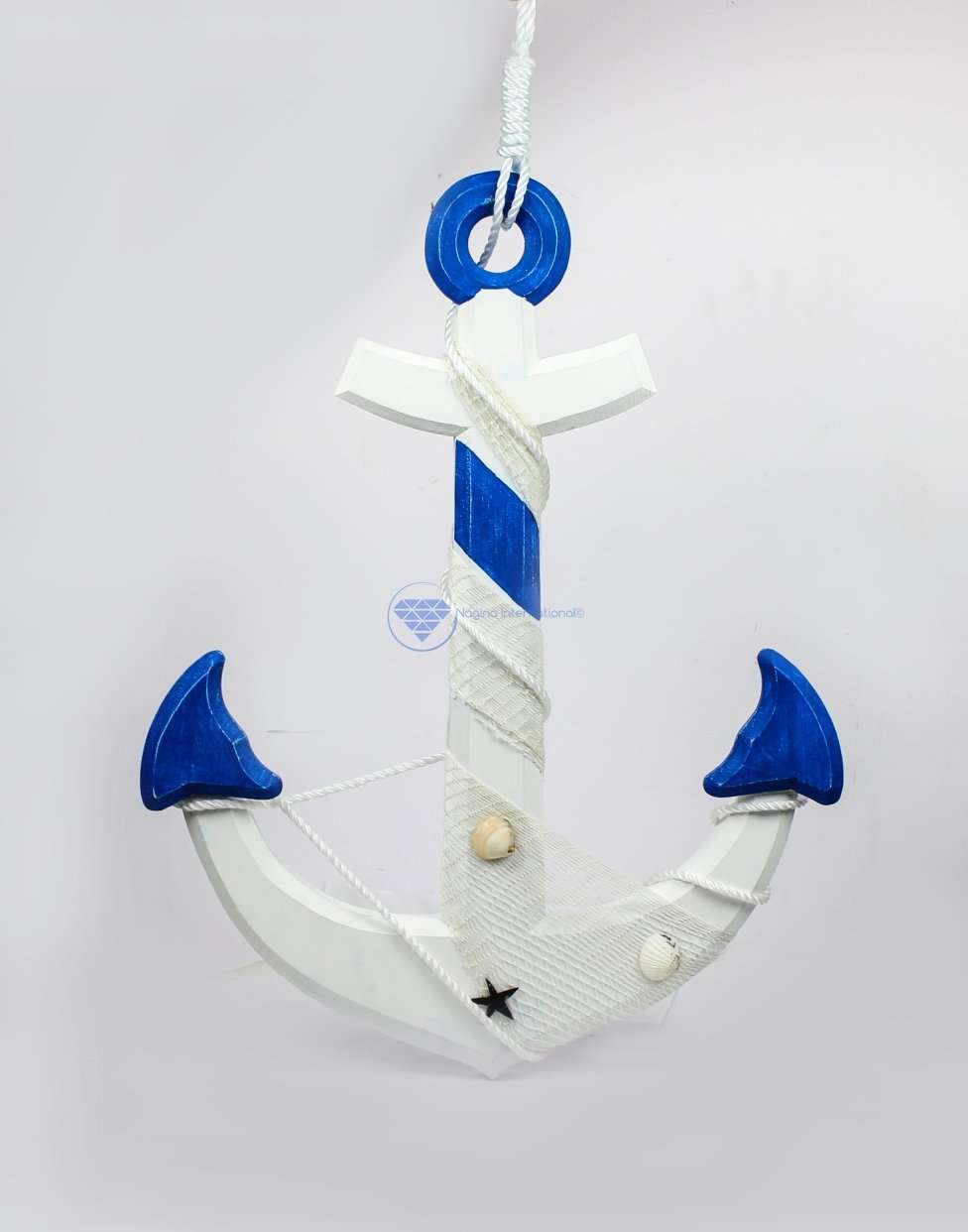 Nagina International 24" Nautical Handcrafted Distressed Wooden Wall Decor White Blue Anchor with Fishing Nets Sea Shells & Rope | Maritime Nautical Decor 3