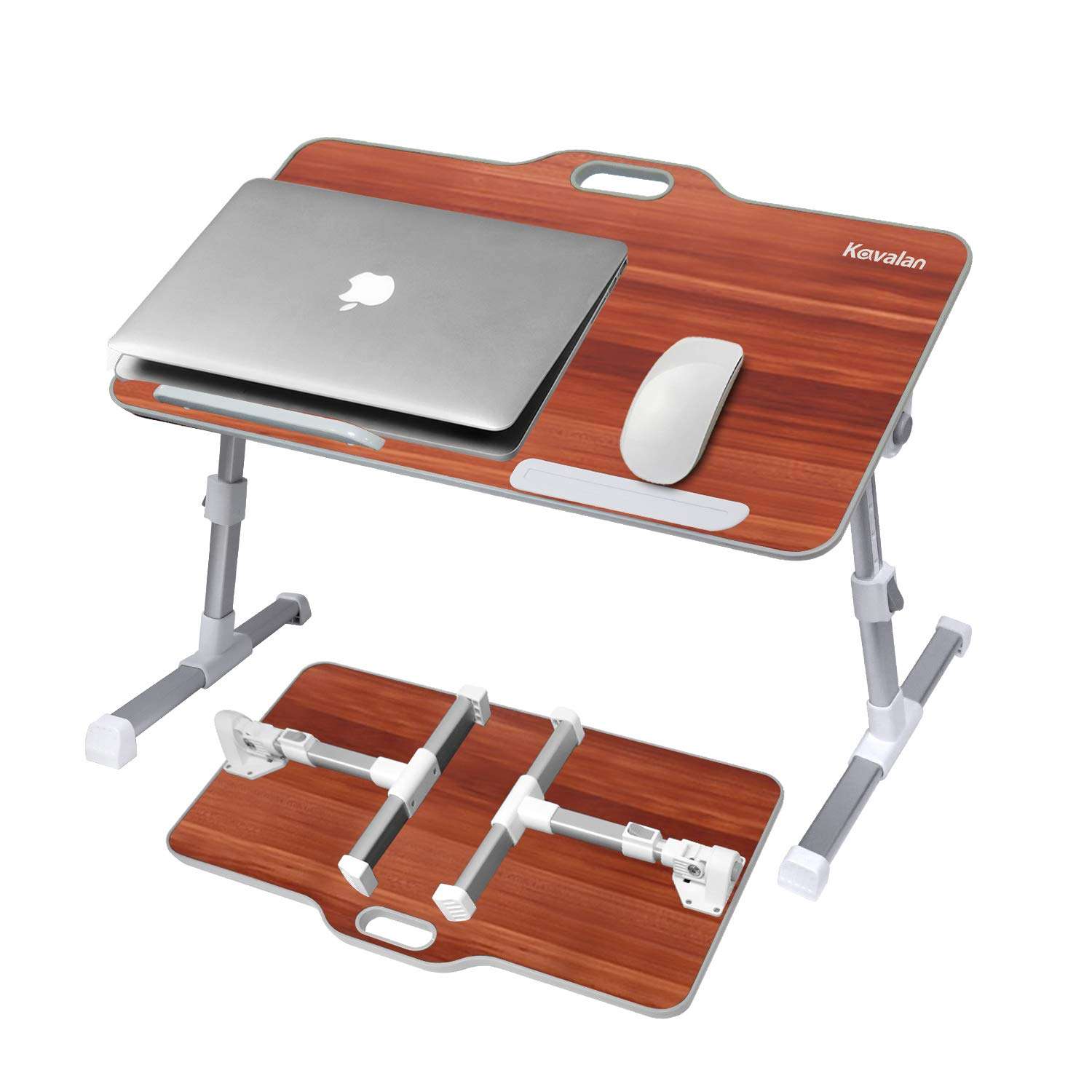 Laptop Stand, Kavalan Foldable Laptop Table w/Top Handle, Adjustable Height Desk Serving Tray on Couch, Standing Dining Table on Sofa, Ideal for Reading, Working, Studying, American Cherry/Large