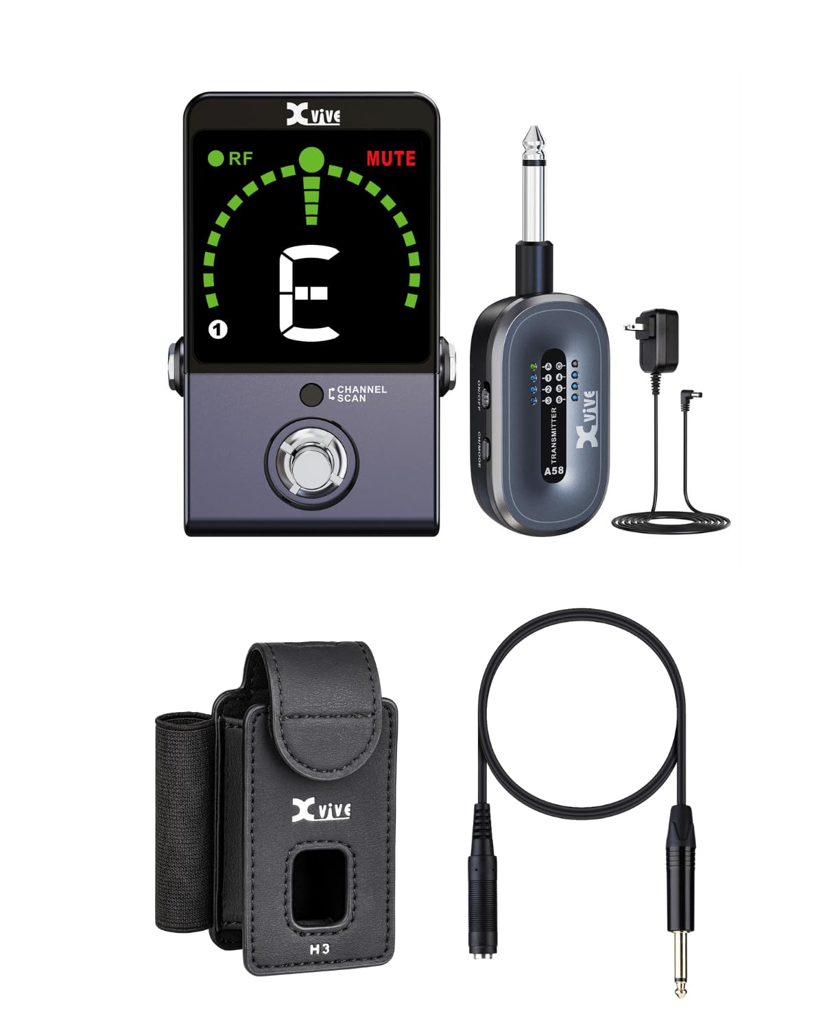 Xvive P58 Wireless Guitar Pedal System with H3 Transmitter Holder with ¼” TS male to ¼” TS Female Adapter