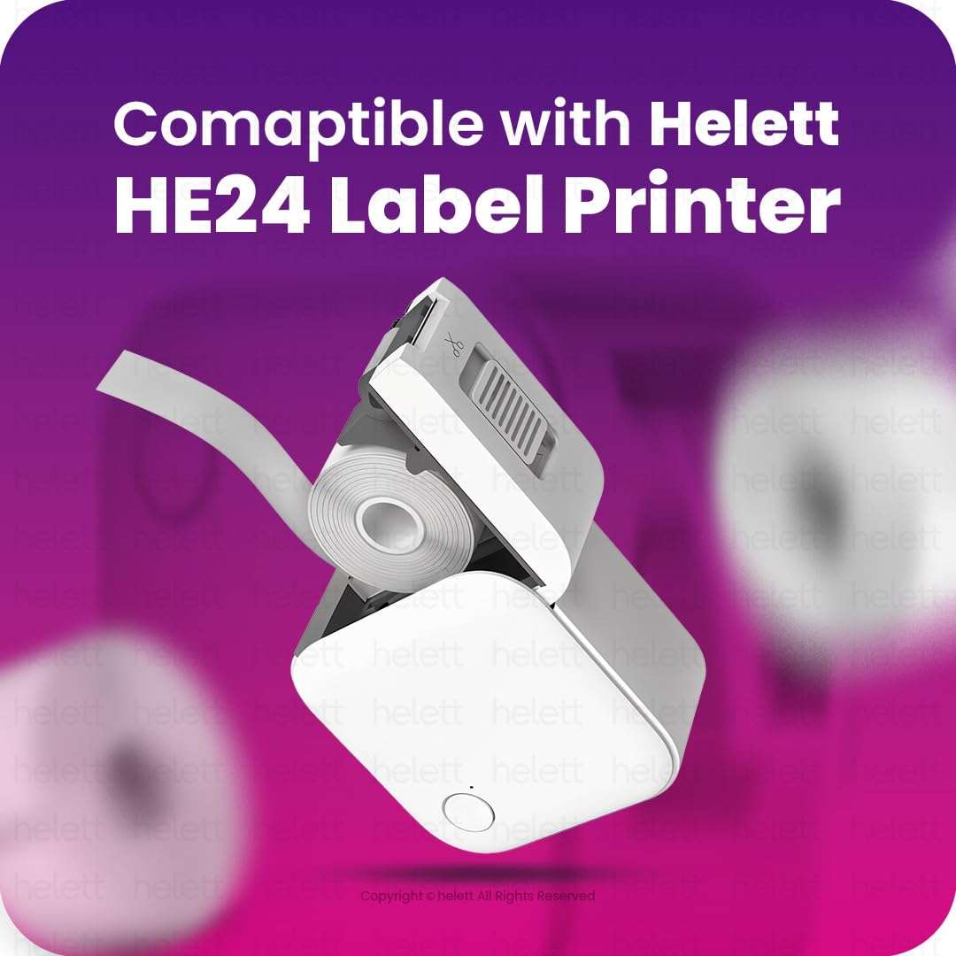 helett HE24 Compatible Label Tape - 12mm x 30mm (3/8" x 1 3/16 ") | Direct Thermal Self-Adhesive Labels | 210 Labels Per Roll | Designed for HE24 Printer (No NFC Tag Required) | Pack of 3 Rolls 4