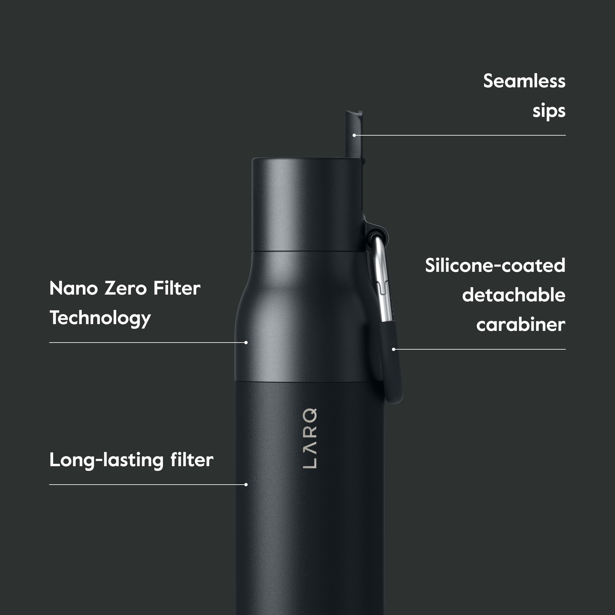 LARQ Bottle Filtered - Insulated Stainless Steel Water Bottle BPA Free with Nano Zero technology and long-lasting filters, Obsidian Black, 17oz 3
