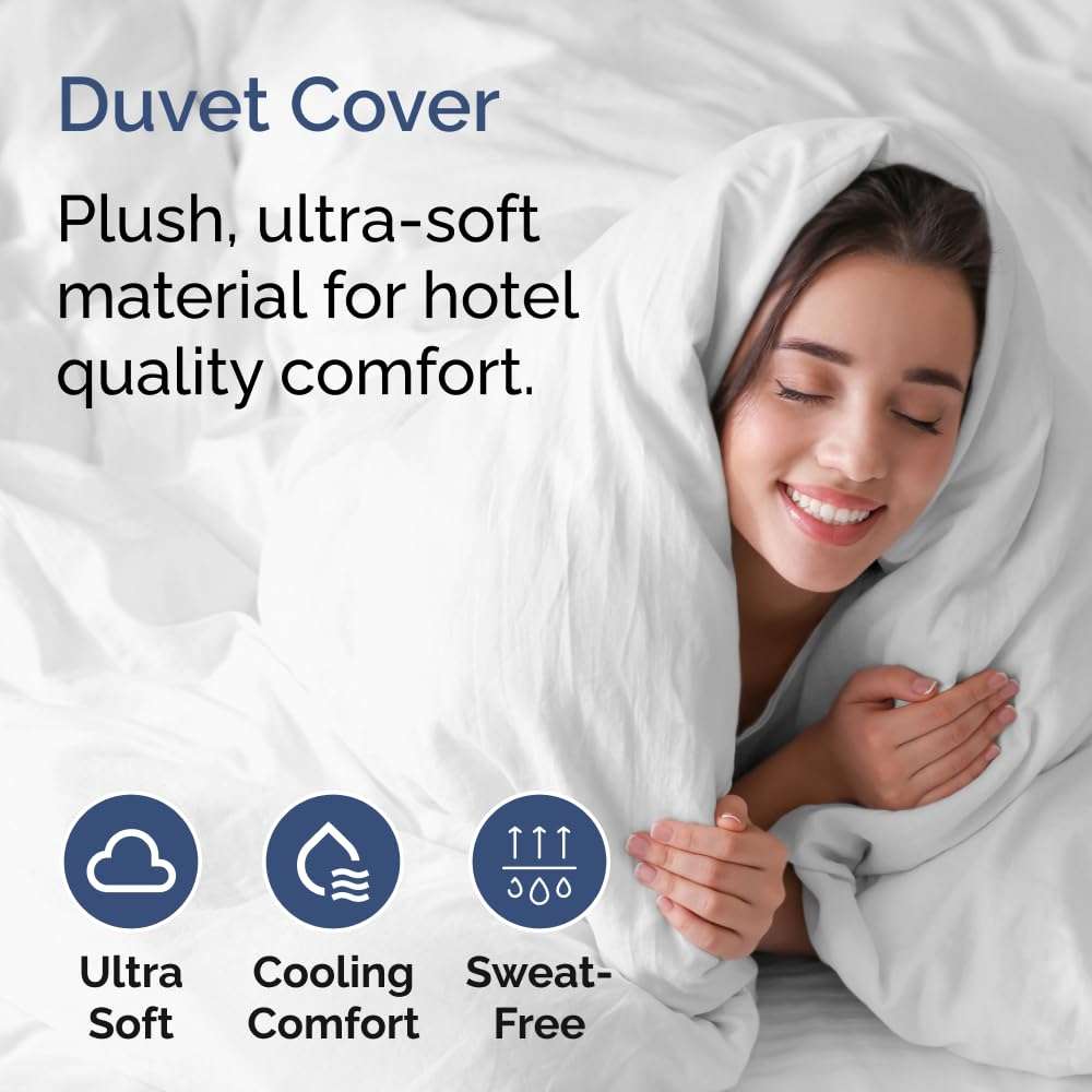 Twin XL Size Flat Bed Sheet + Duvet Cover Bundle - Hotel Luxury Single Flat Bottom Sheet Only - Fits Mattresses with Deep Pockets between 8 to 16 inches - Ultra Soft, Breathable & Wrinkle Free - White 3