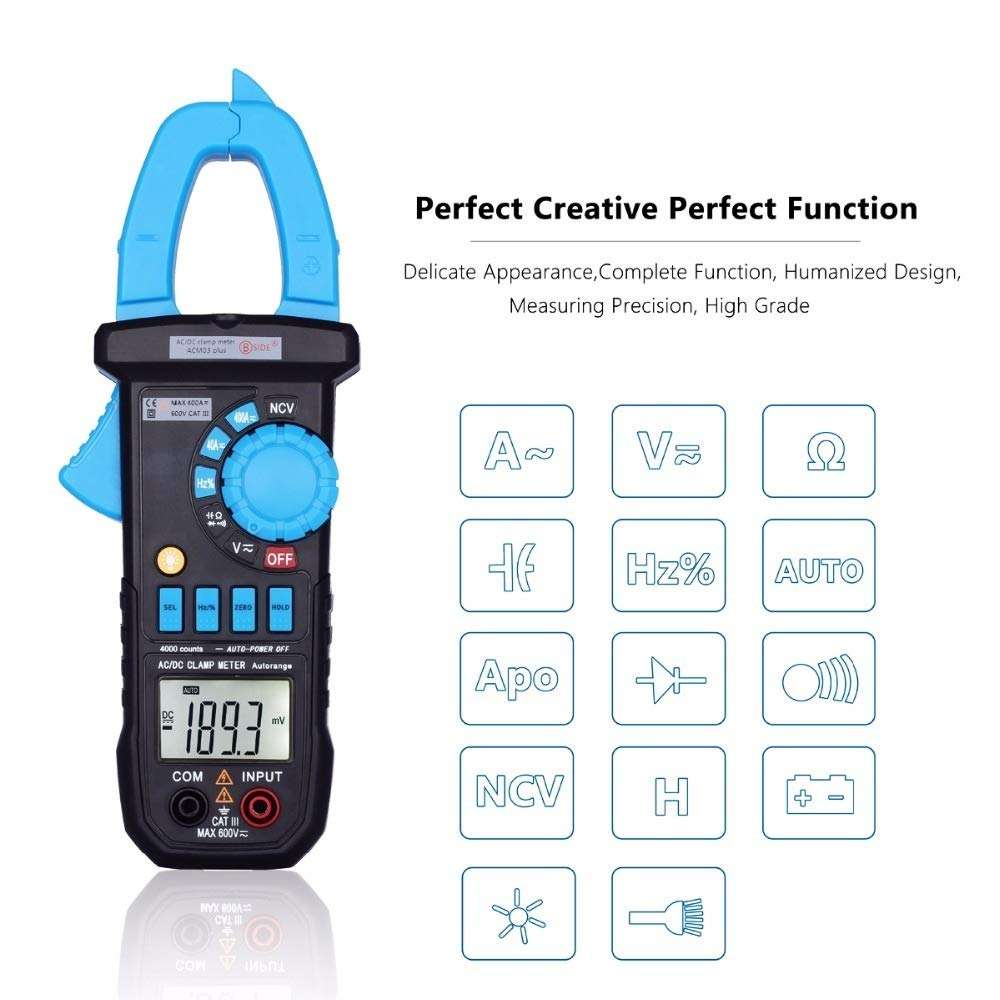 KOVOSCJ Handheld Tester Digital Clamp Meter DC AC 400A Current ACM03 Ammeter Car Voltmeter Multimeter with Resistance Cap Continuity NCV Test Multifunctional Digital Tester 2