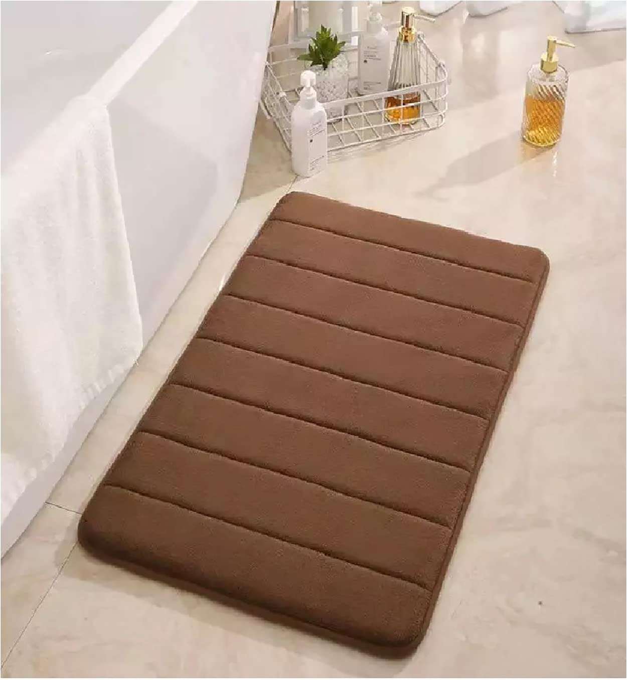 NOHUNT Quick Dry Soft Absorbent Rug Sets Non Slip Memory Foam Toilet Floor Bath Mat Set Bathroom Mats (63 X 43 cm) 3