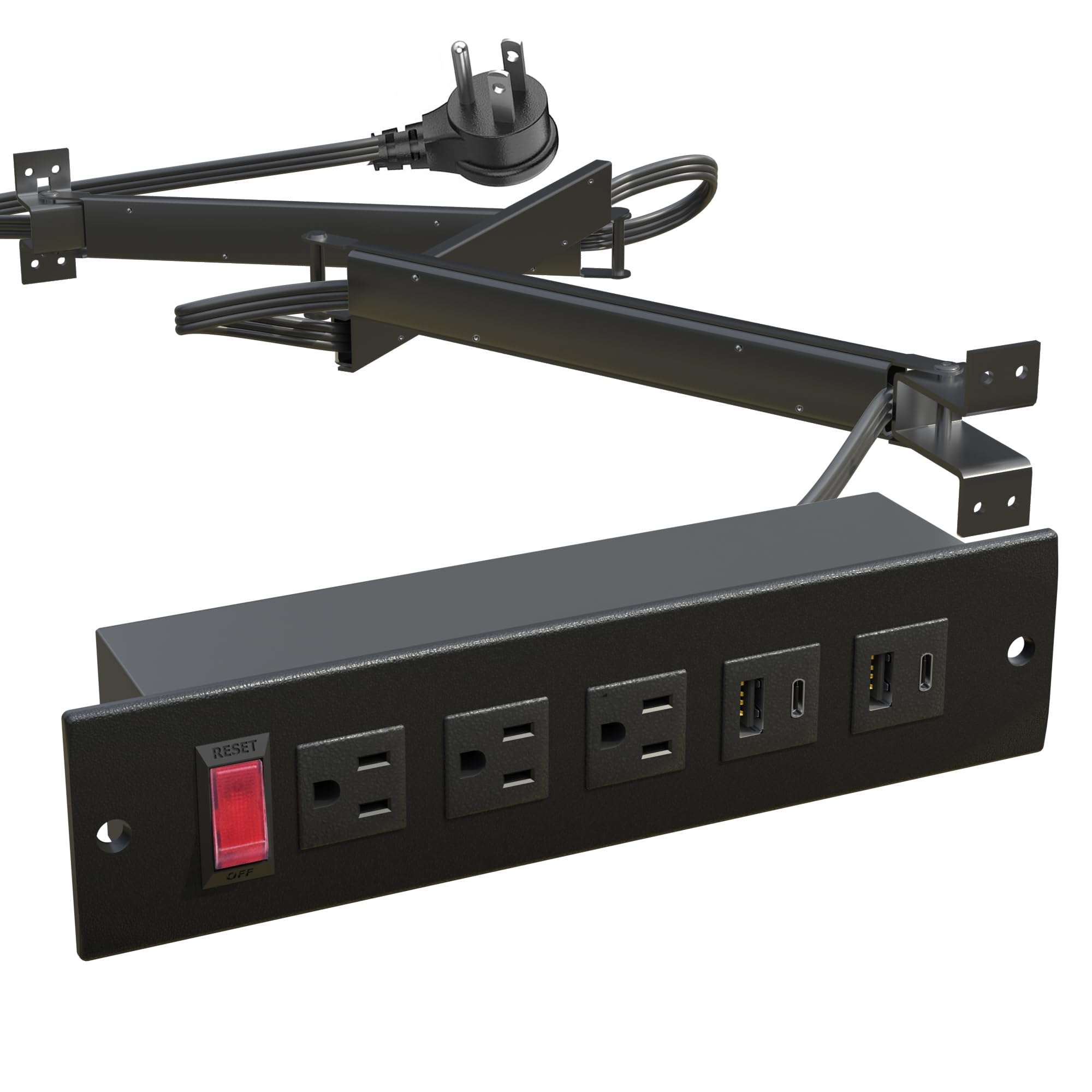 JACEPFY Drawer Outlet Kit with Typec PD20w Fast Charger Station, TR Outlet and 14AWG Power Cable Arm for Kitchen Bathroom Cabinets (Black) 1