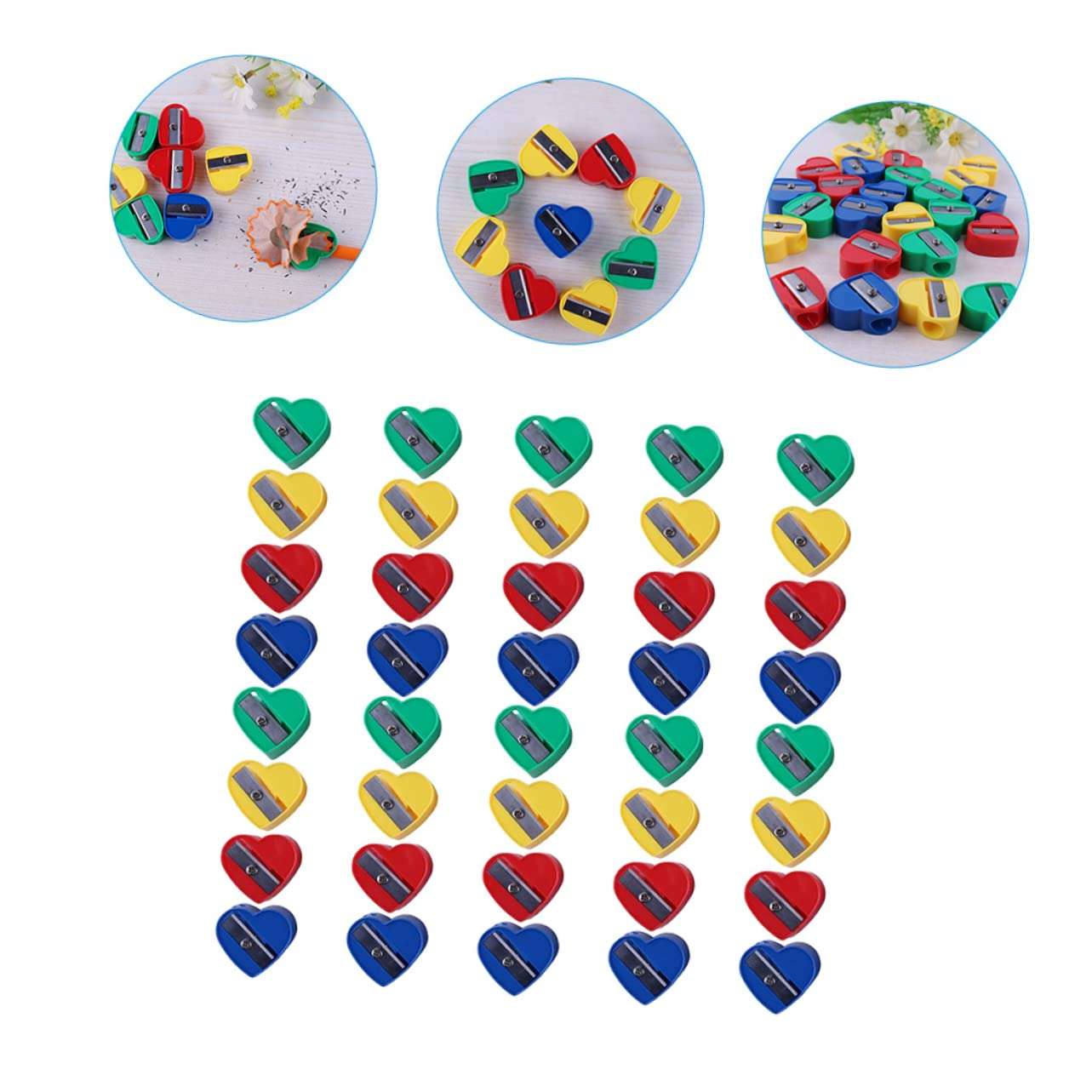 FIXOSHEE 40Pcs Heart Pencil Sharpeners Manual Sharpener Cute Cartoon Design for School Supplies Students and Birthday Celebrations 6