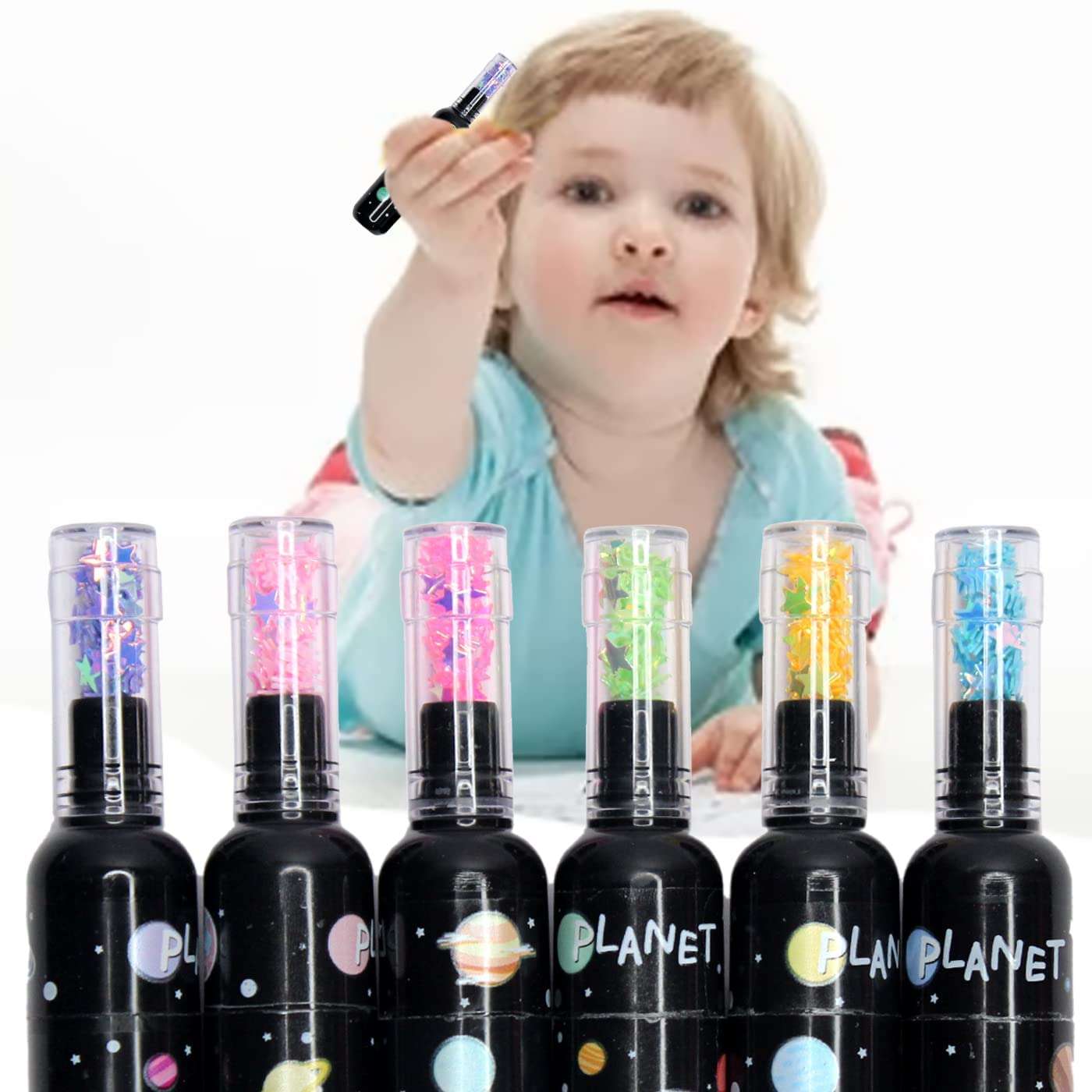 Verbier Set of 6 Pcs Highlighters Marker Pens Stationery Cute Space Theme Bottle Shaped Highlighting Markers for Kids Girls and Boys 4