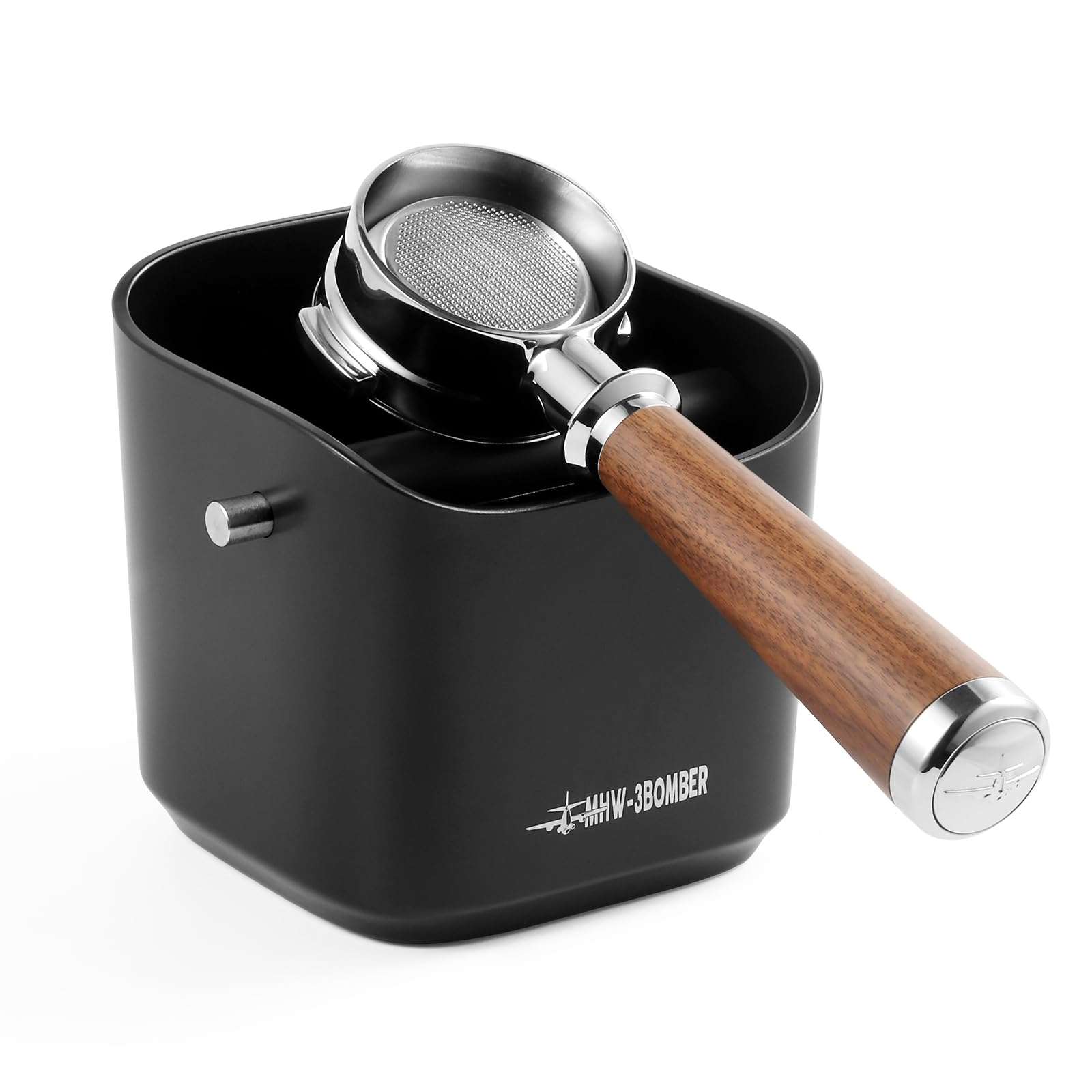 MHW-3BOMBER Espresso Knock Box, 1.2L(15 Cups) Coffee Knock Box with Removable Knock Bar and Anti-slip Pads for Espresso Puck, Coffee Ground, Durable Espresso Accessories, Black GB5967B
