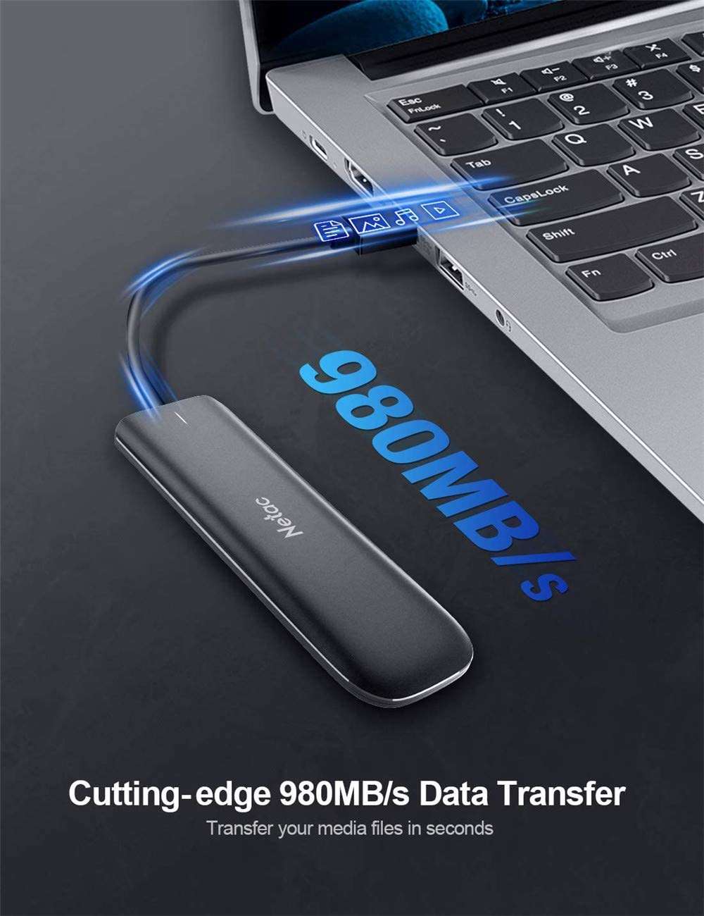 Netac SSD External Drive, Portable SSD 250GB for Type C, Up to 980MB/s, NVME SSD PCIE, USB 3.2 Gen2 10Gbps External Solid State Drive 2