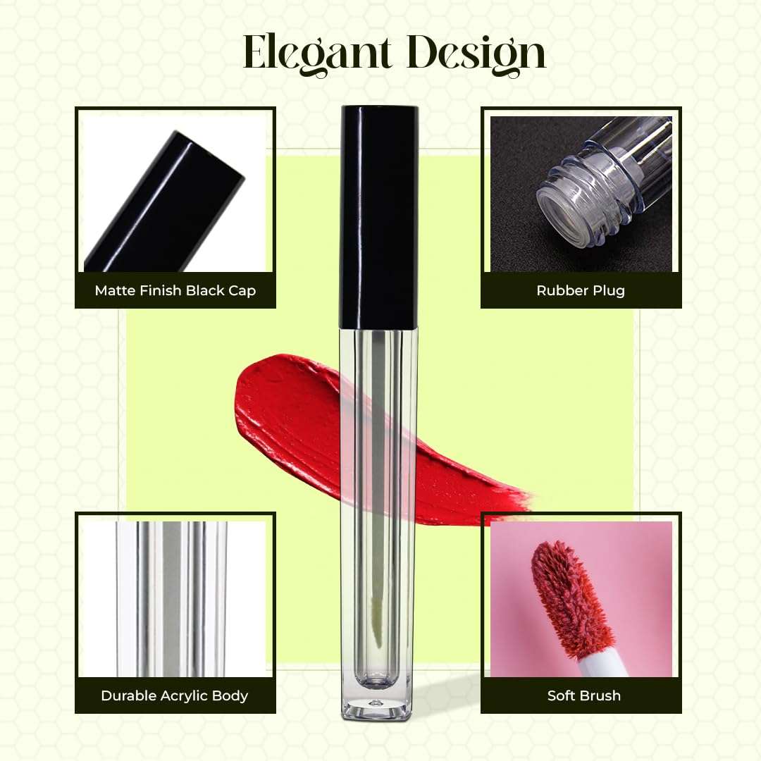 Nsb Herbals 5 ML Square Premium Acrylic Empty Lip Gloss, Lip Care, Cosmetic, Mascara, Liquid Eye Shadow, Transparent Empty Clear Lip Containers Tubes, Refillable Bottle With Plug (Pack of 6) 6
