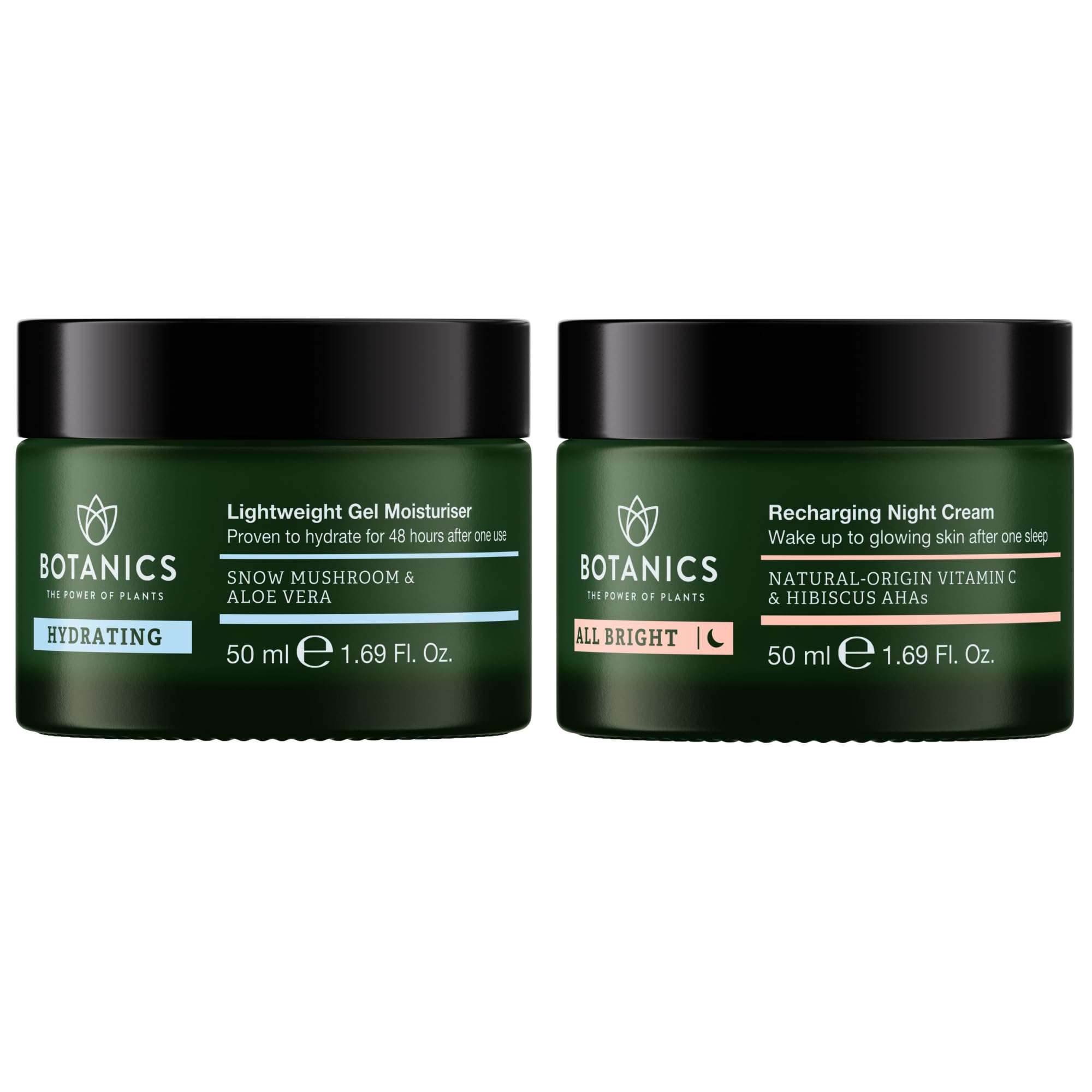 Botanics Lightweight Face Moisturizer & Recharging Night Cream for Women & Men - for Hydrated, Glowing Skin - Enriched with Snow Mushroom, Aloe Vera & Hibiscus AHA - Vegan & Cruelty-Free 1
