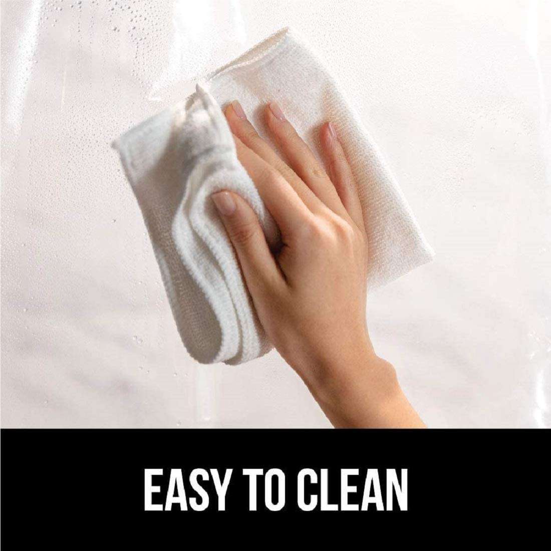 Fabfurn™ Set of 2 Transparent (0.15 mm) PVC Shower Curtains, AC Curtain with Hooks - 9 Feet 6