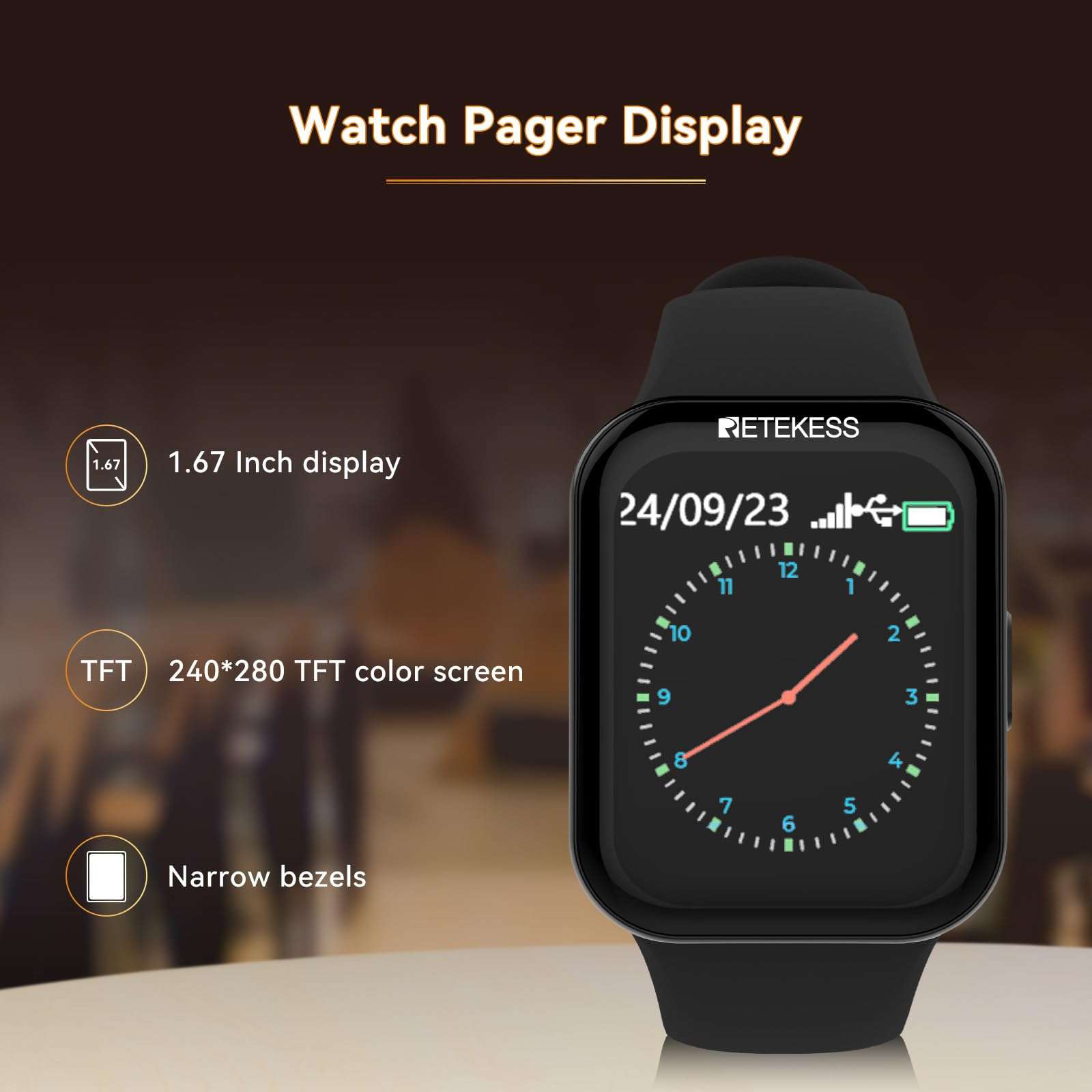 Retekess TD113 Waitress Pager System,Wireless Calling System, IPX67 Waterproof, Touch Screen, 3 Receivers 25 4-Key Call Buttons 1 USB for Restaurant, Waiter 5